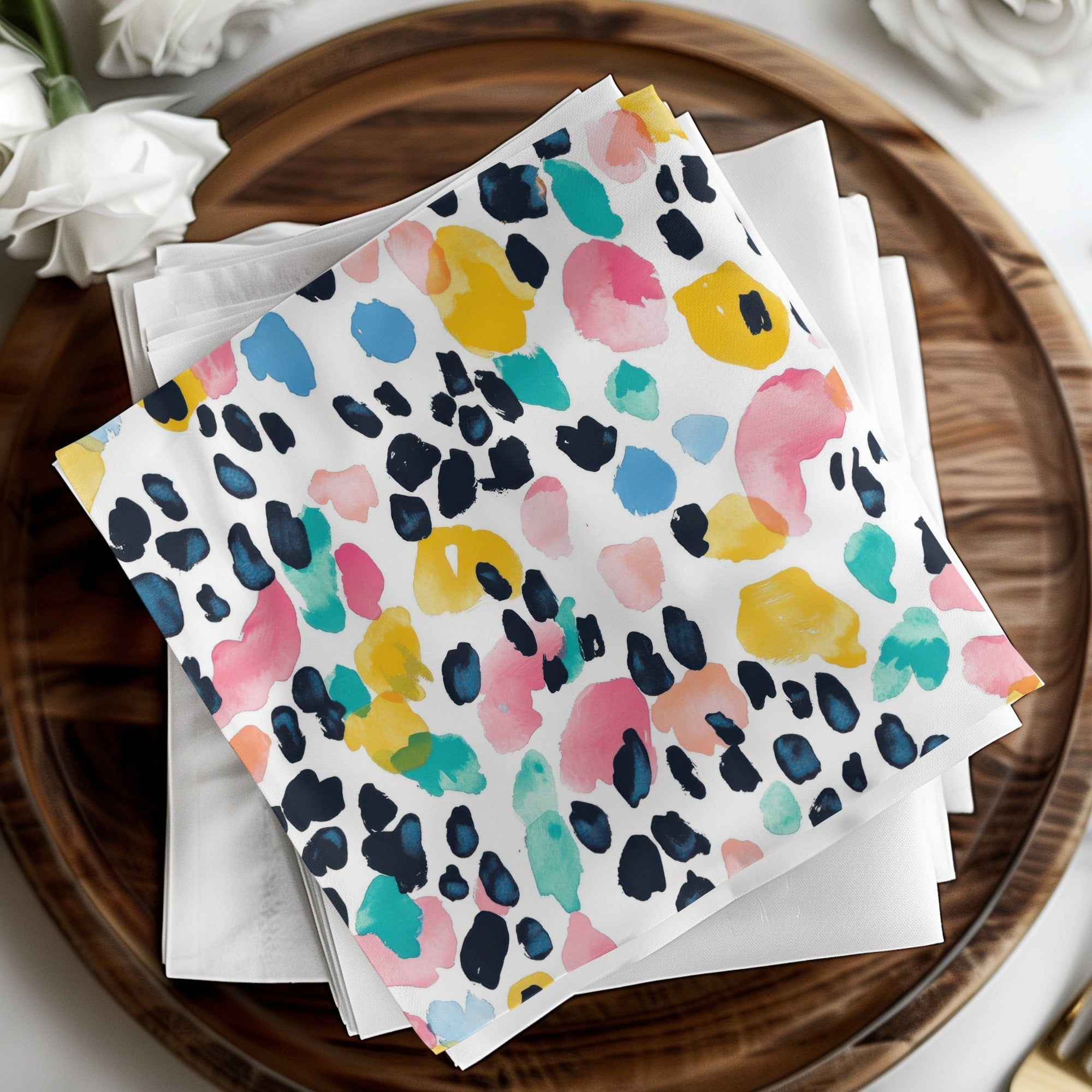 Abstract Colorful Watercolor Spots Pattern on White Digital - Moore and Mountain