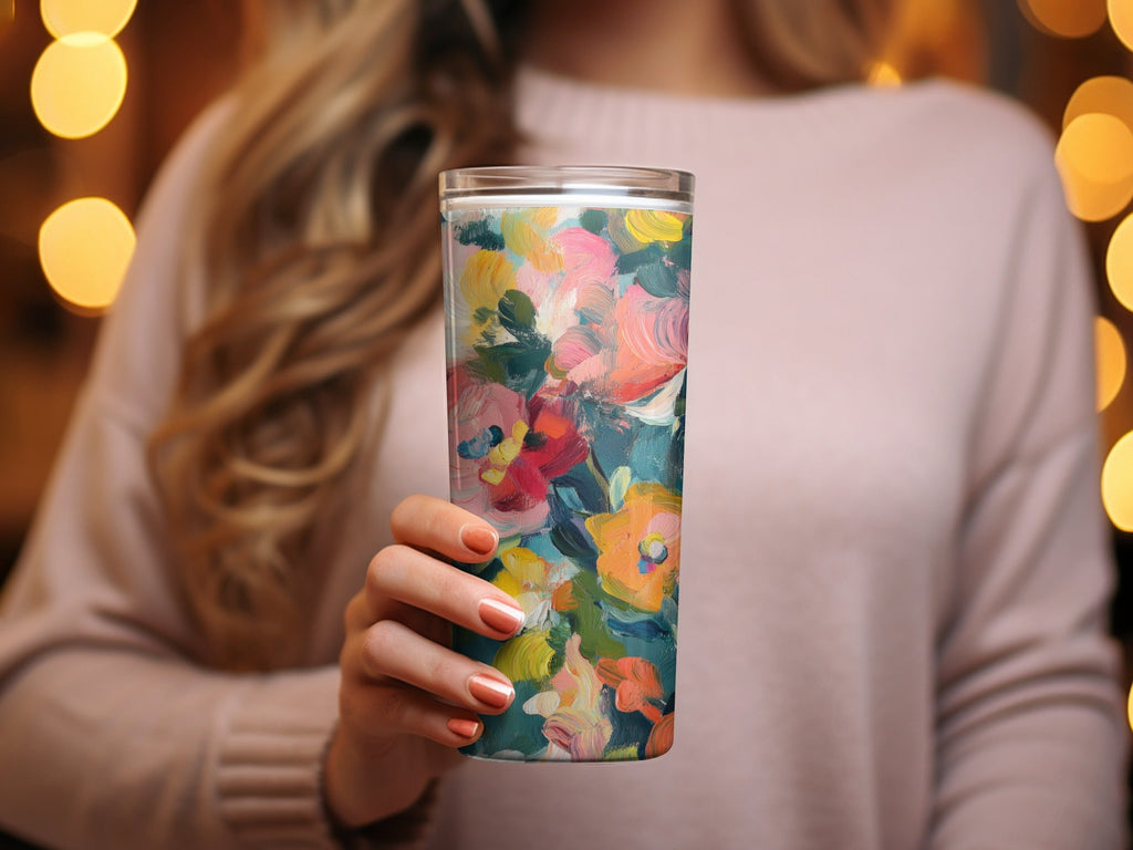 Abstract Floral Painting Digital Print, Blue Pink Yellow Flowers Art, Textured Brushstrokes, Modern Art Download, Printable Wall Art - Moore and Mountain