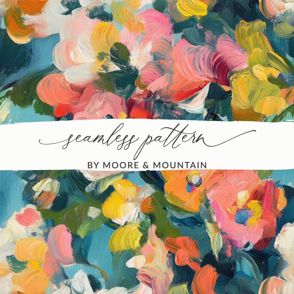 Abstract Floral Painting Digital Print, Blue Pink Yellow Flowers Art, Textured Brushstrokes, Modern Art Download, Printable Wall Art - Moore and Mountain