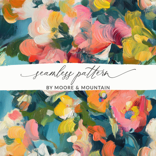 Abstract Floral Painting Digital Print, Blue Pink Yellow Flowers Art, Textured Brushstrokes, Modern Art Download, Printable Wall Art - Moore and Mountain