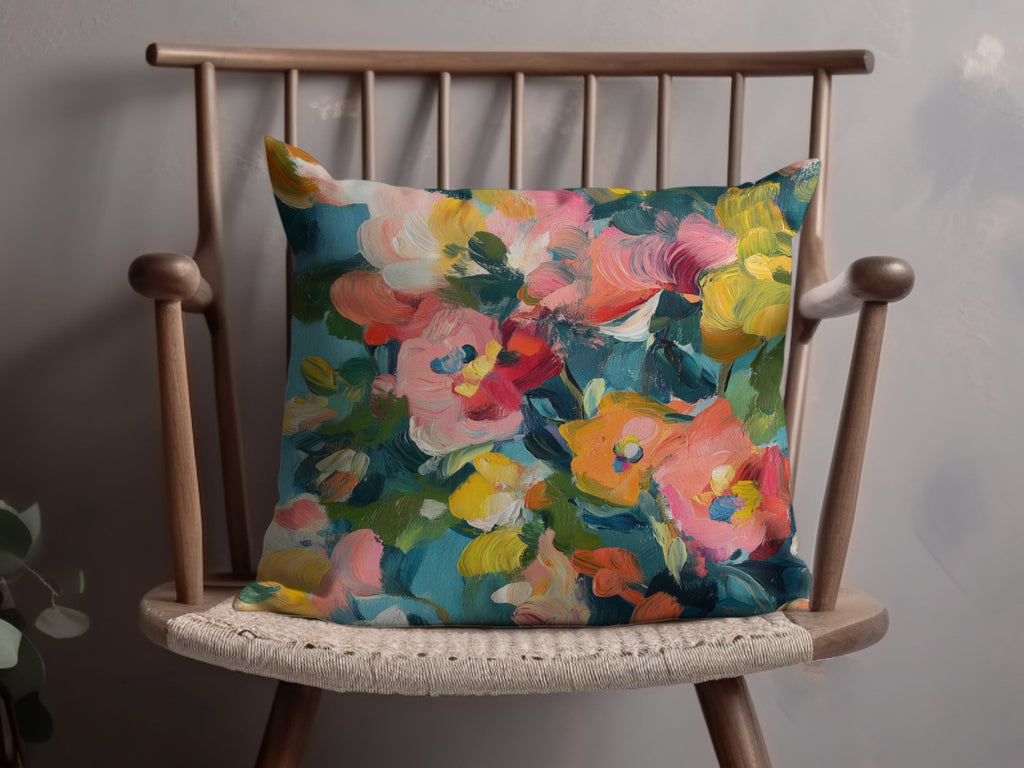 Abstract Floral Painting Digital Print, Blue Pink Yellow Flowers Art, Textured Brushstrokes, Modern Art Download, Printable Wall Art - Moore and Mountain