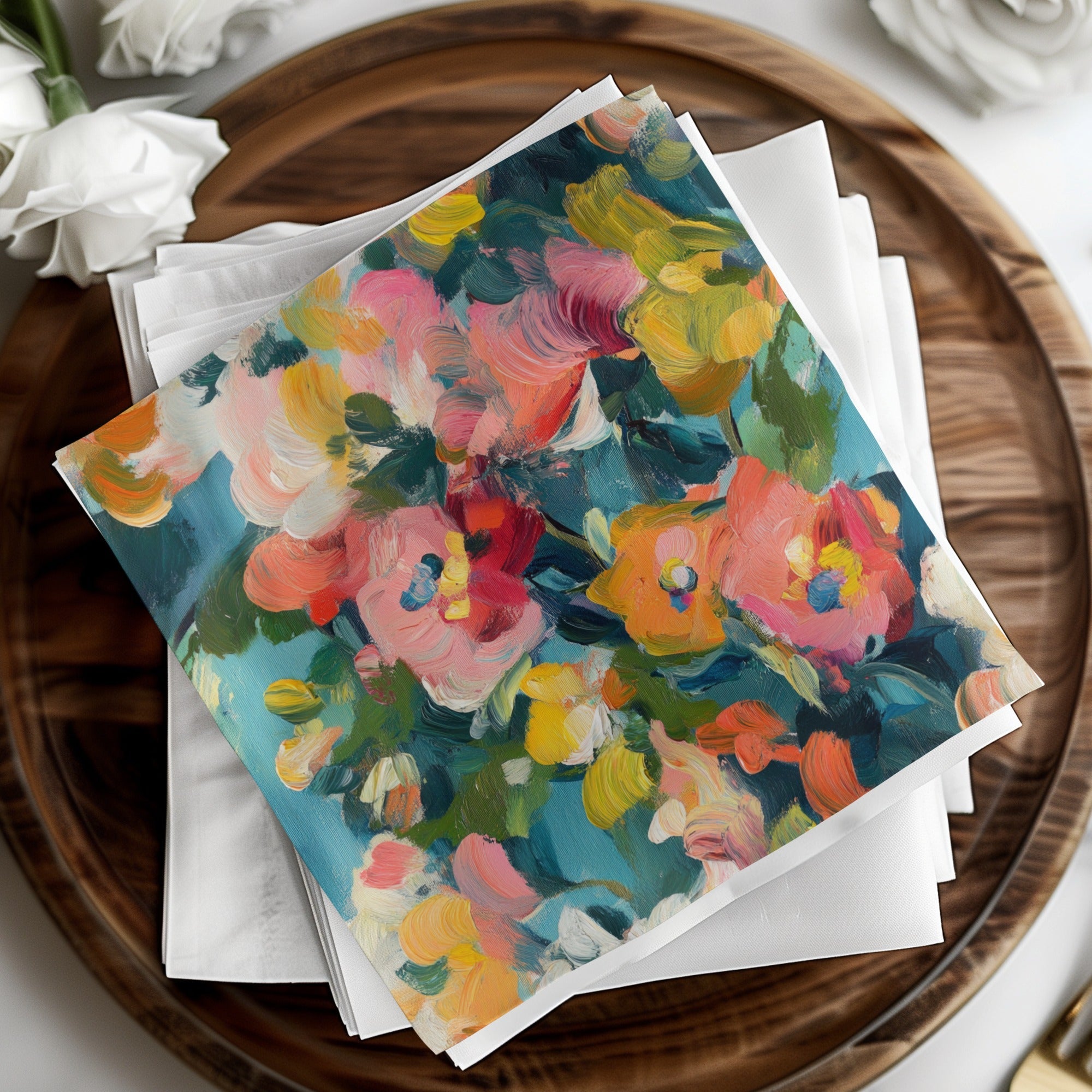Abstract Floral Painting Digital Print, Blue Pink Yellow Flowers Art, Textured Brushstrokes, Modern Art Download, Printable Wall Art - Moore and Mountain