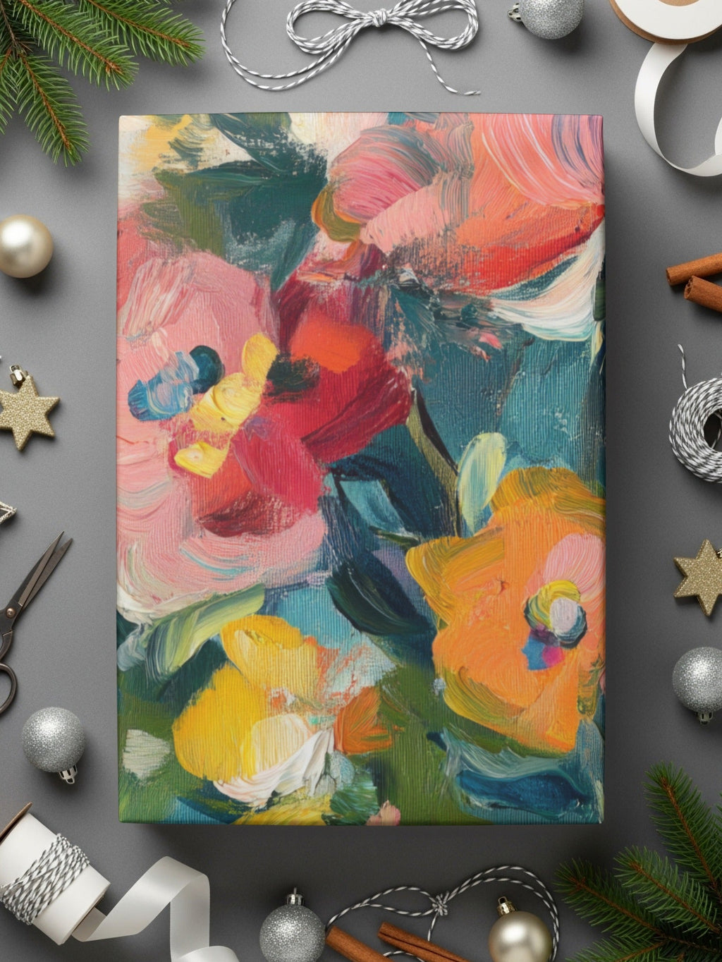 Abstract Floral Painting Digital Print, Blue Pink Yellow Flowers Art, Textured Brushstrokes, Modern Art Download, Printable Wall Art - Moore and Mountain