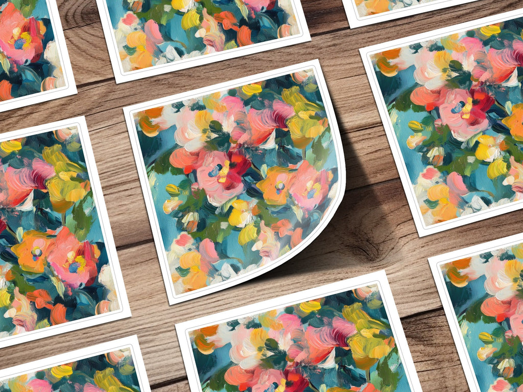 Abstract Floral Painting Digital Print, Blue Pink Yellow Flowers Art, Textured Brushstrokes, Modern Art Download, Printable Wall Art - Moore and Mountain