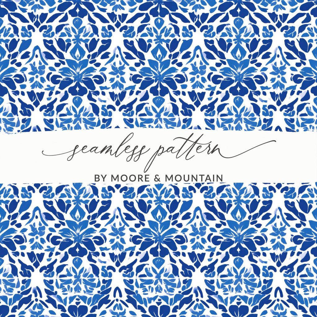 Abstract Indigo Blooms Floral Repeat Pattern Azure Harmony Digital - Moore and Mountain