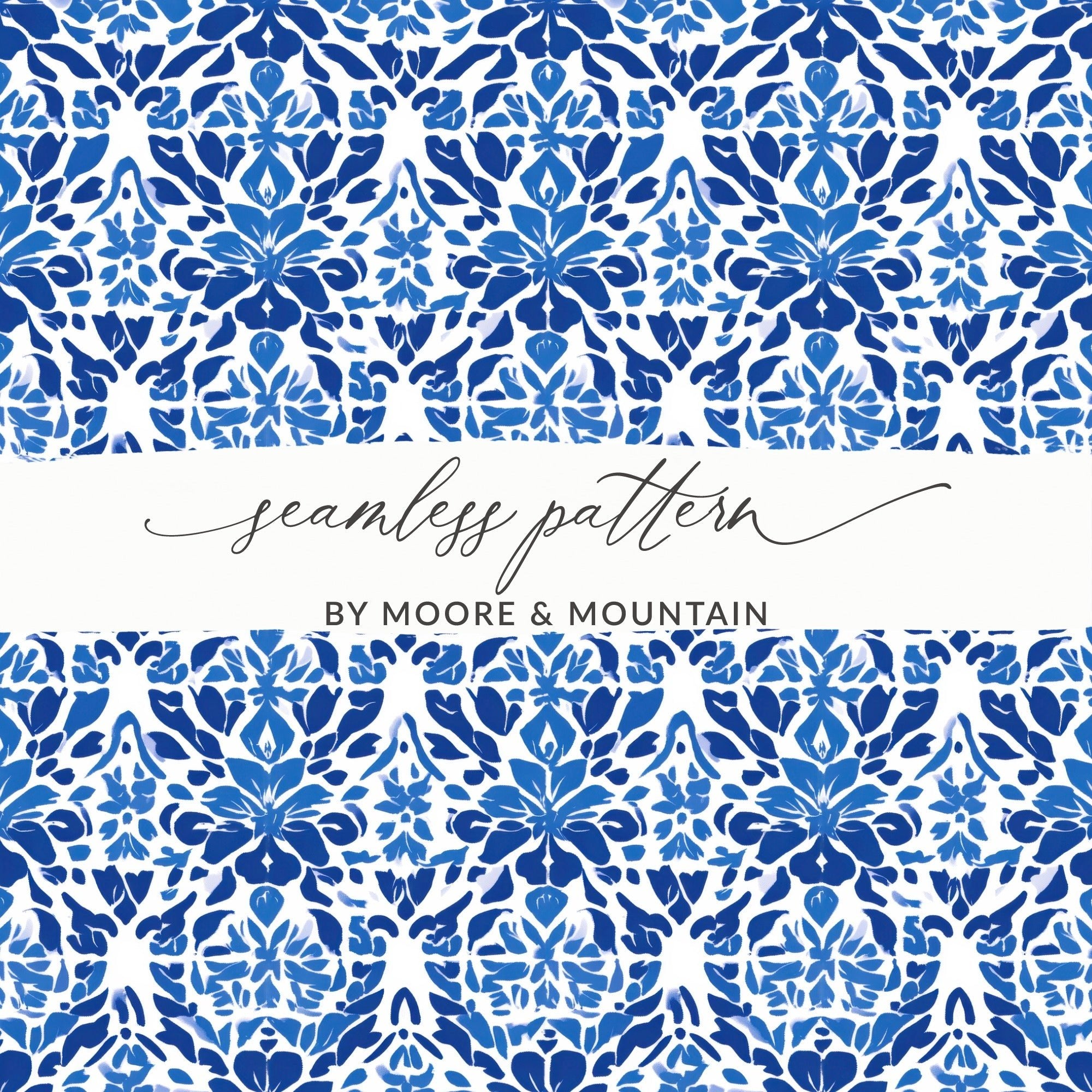 Abstract Indigo Blooms Floral Repeat Pattern Azure Harmony Digital - Moore and Mountain