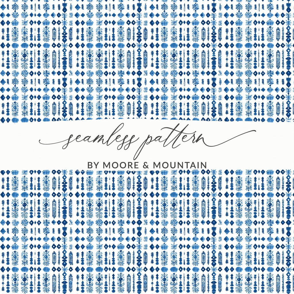 Abstract Indigo Tribal Watercolor Pattern Illustration Art Digital - Moore and Mountain