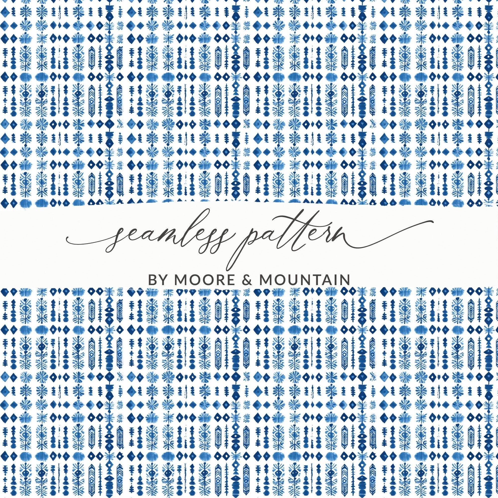 Abstract Indigo Tribal Watercolor Pattern Illustration Art Digital - Moore and Mountain