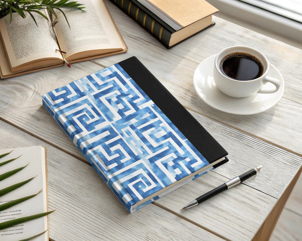 Abstract Indigo Watercolor Greek Key Seamless Pattern Design Digital - Moore and Mountain