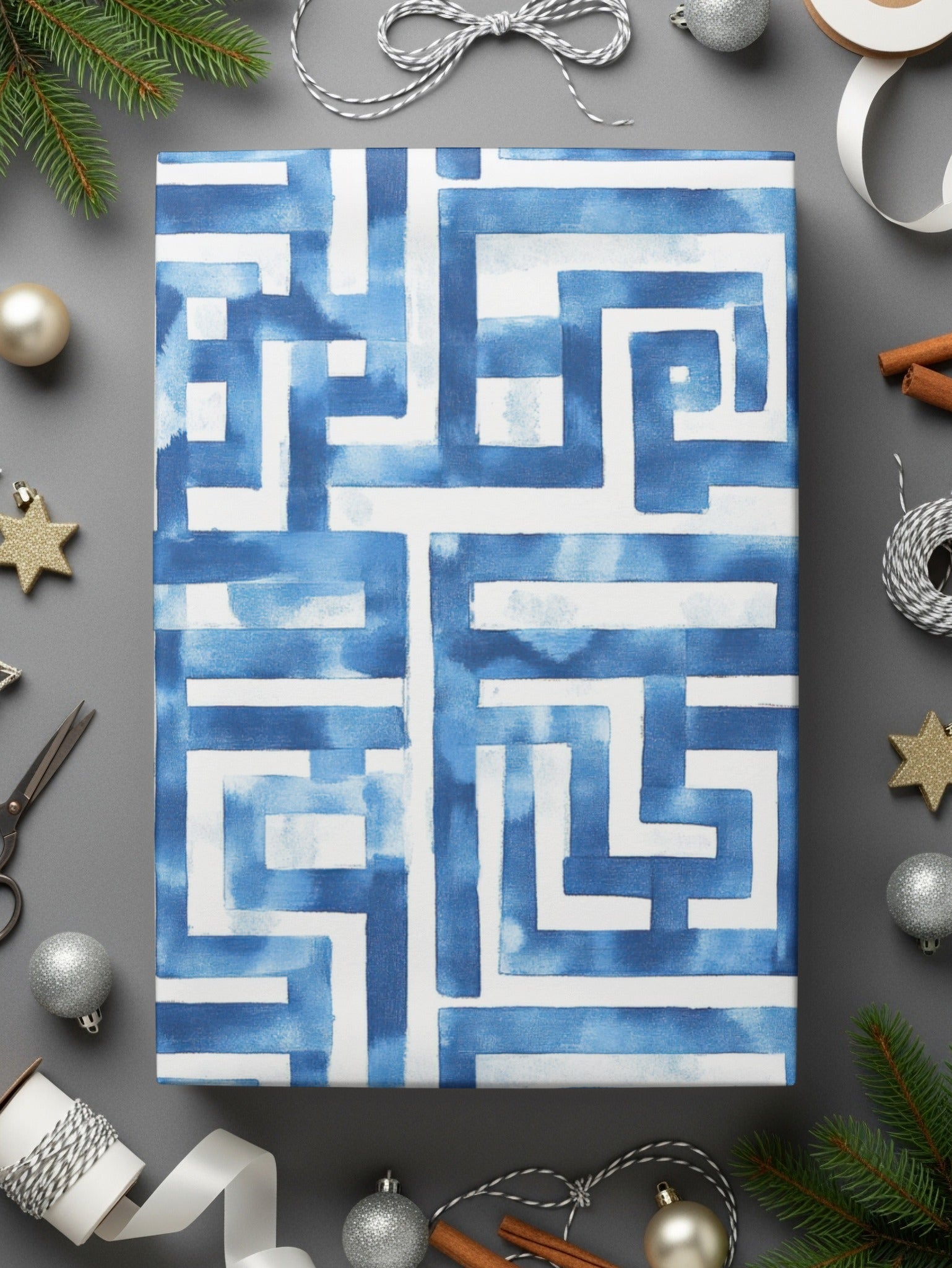 Abstract Indigo Watercolor Greek Key Seamless Pattern Design Digital - Moore and Mountain