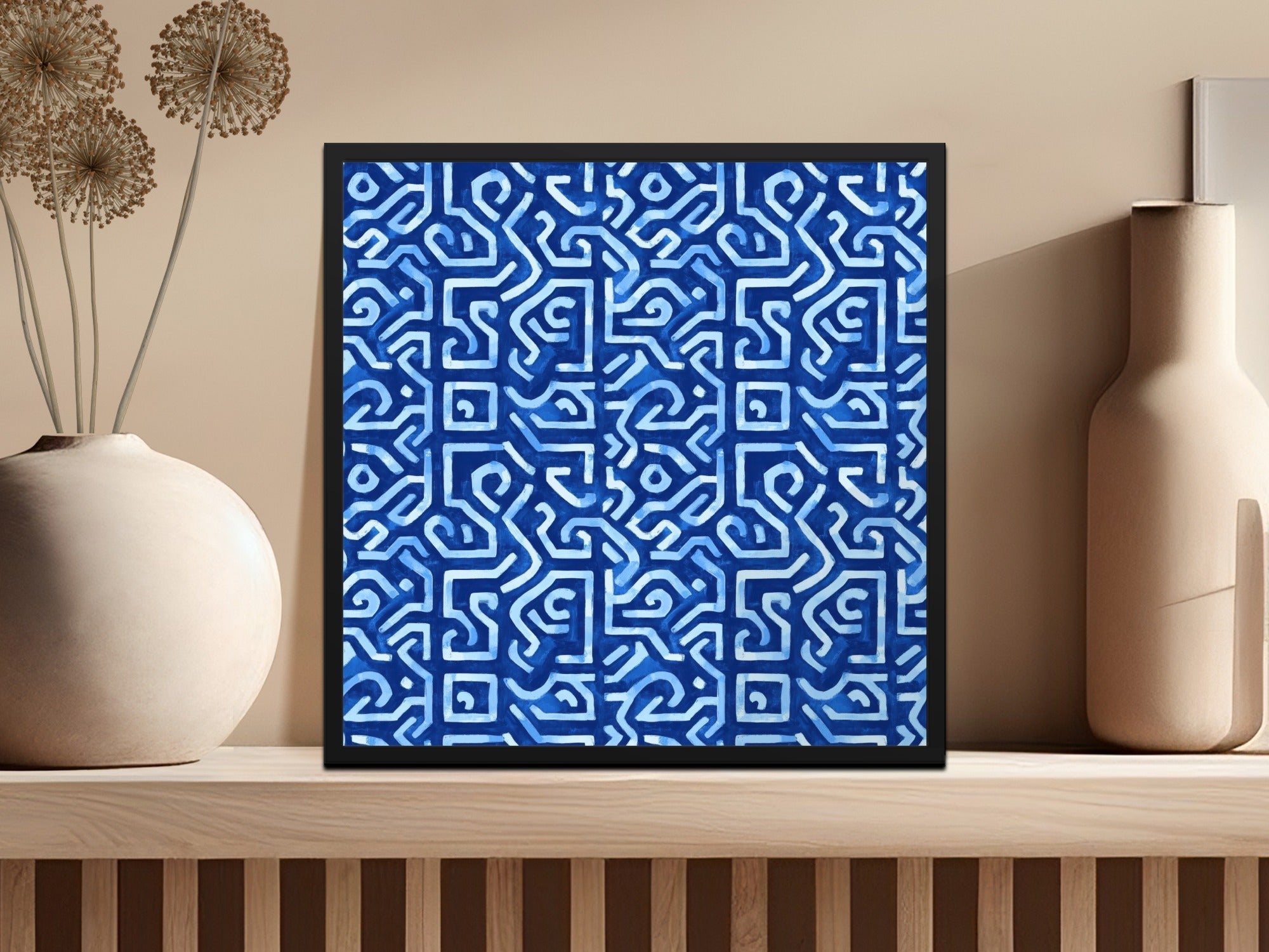 Abstract Maze Pattern in Blue Shades Cool Design Digital - Moore and Mountain