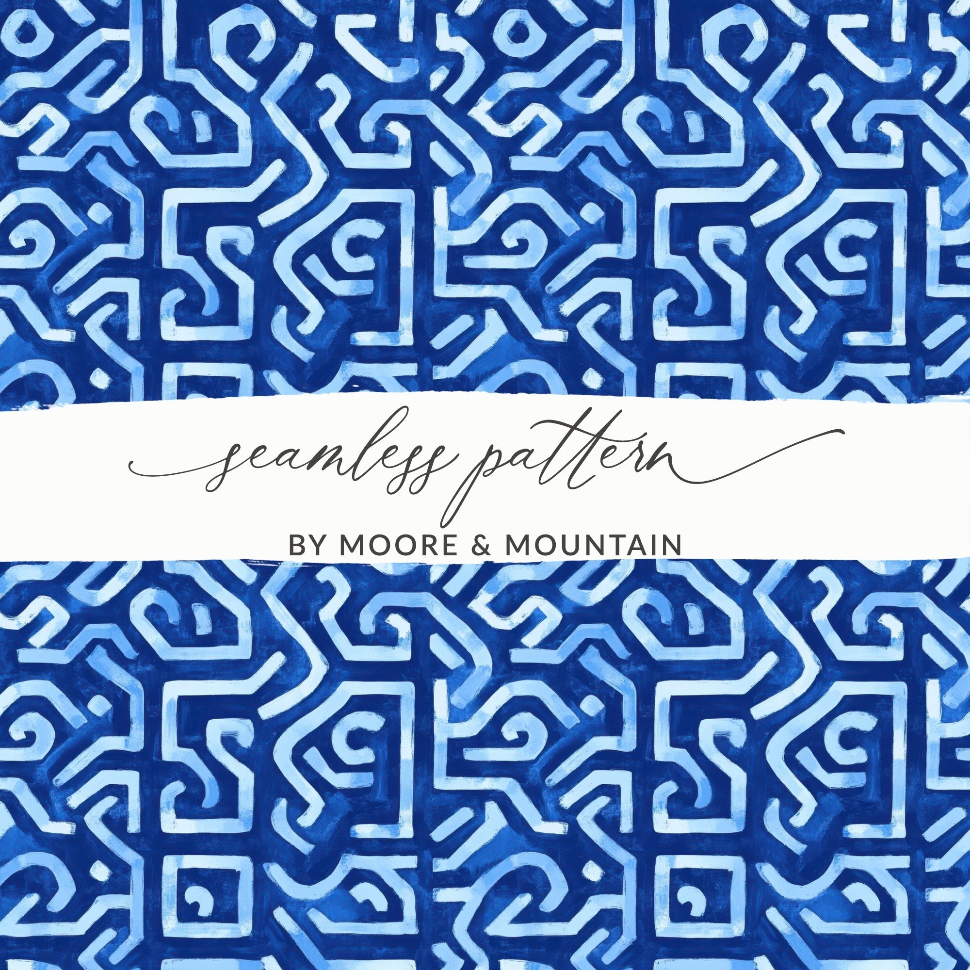Abstract Maze Pattern in Blue Shades Cool Design Digital - Moore and Mountain