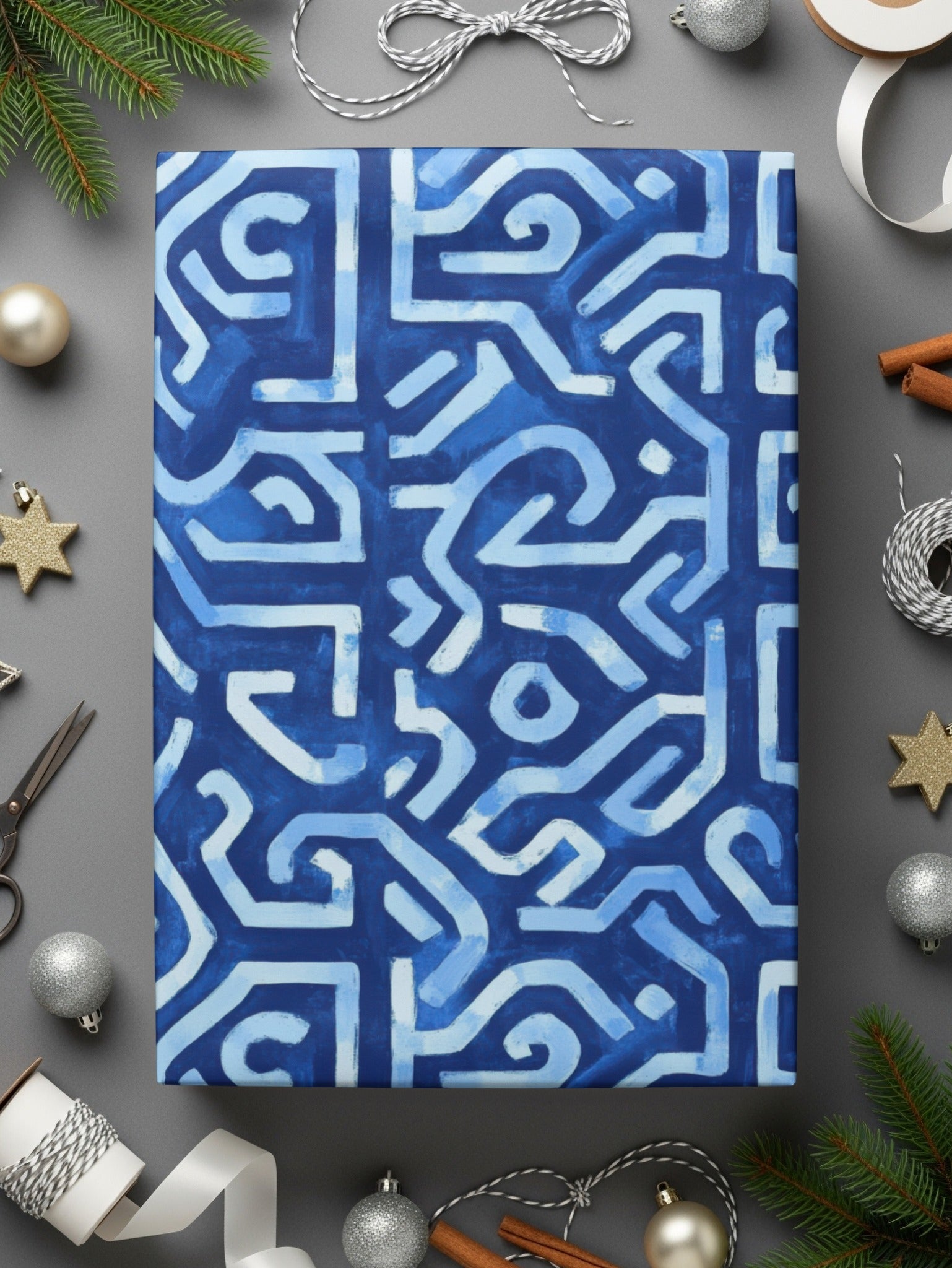 Abstract Maze Pattern in Blue Shades Cool Design Digital - Moore and Mountain