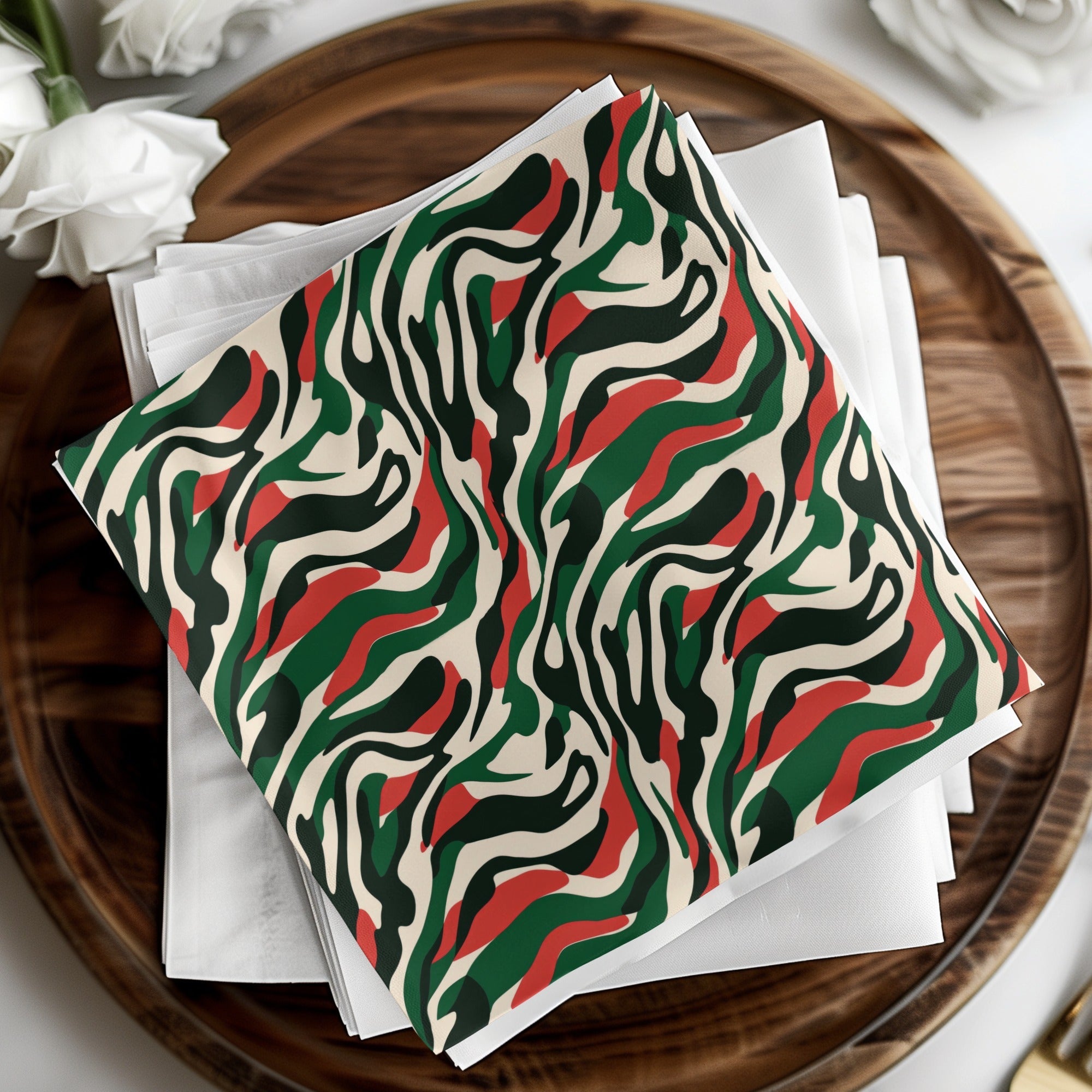 Abstract Zebra Stripe Digital Paper, Red Green Camo Seamless Pattern, Animal Print Background, Fabric Design Digital Download - Moore and Mountain