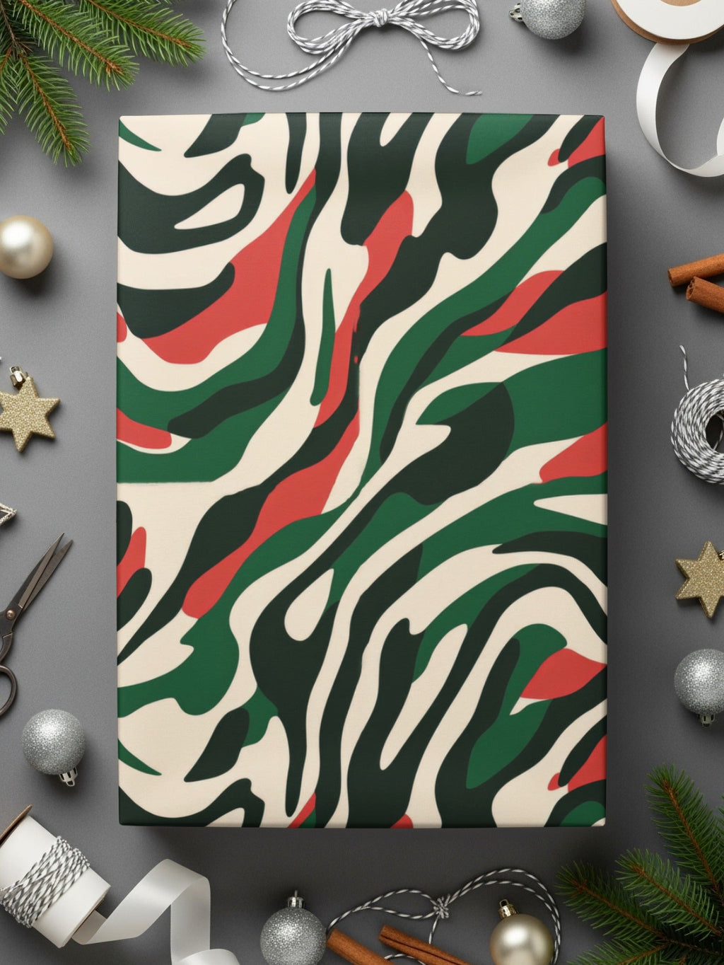 Abstract Zebra Stripe Digital Paper, Red Green Camo Seamless Pattern, Animal Print Background, Fabric Design Digital Download - Moore and Mountain