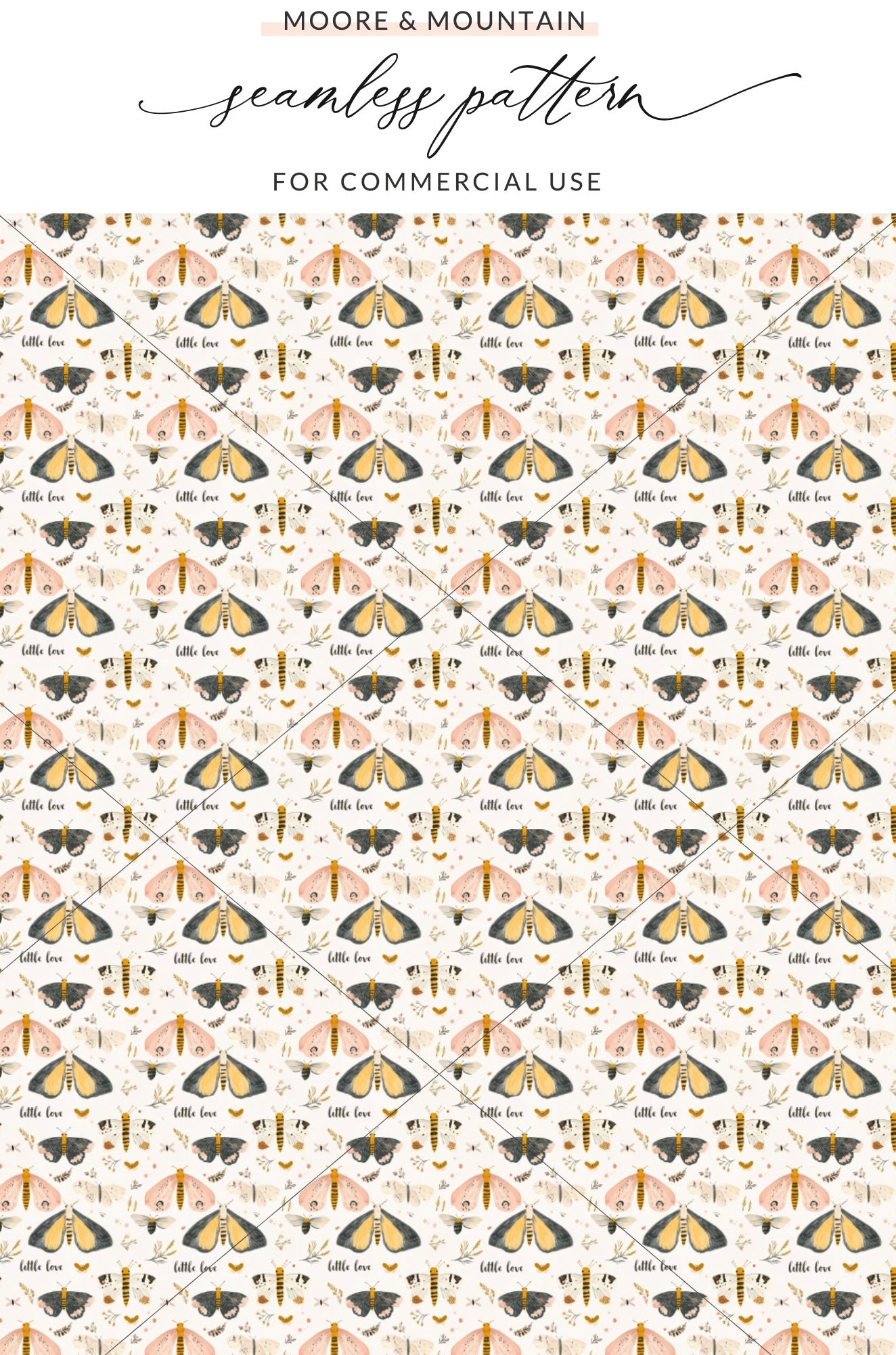Seamless Pattern Moth and Love Design for Commercial Use