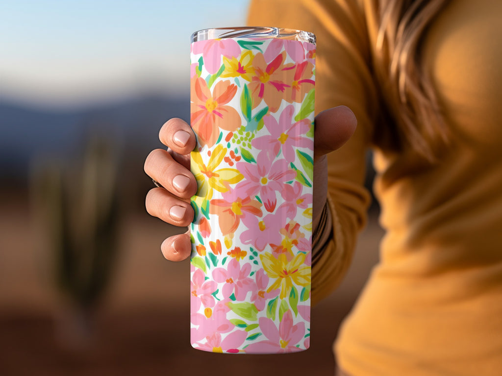 Bright Colorful Floral Patterned Tumbler with Lid