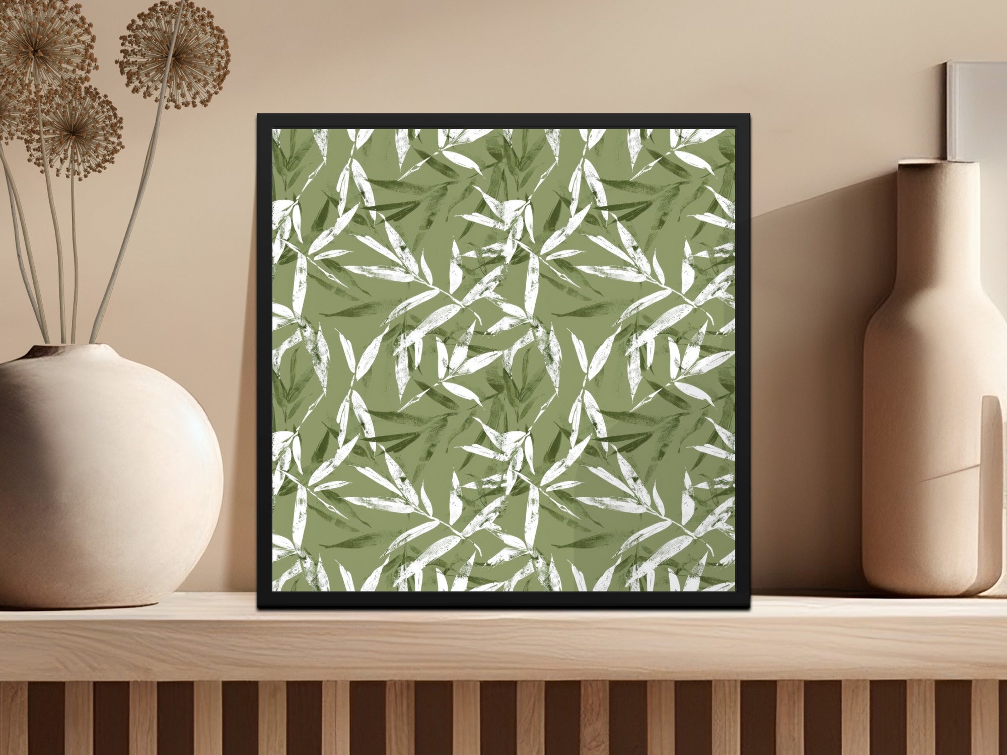 Green Botanical Leaf Pattern Art Print for Home Decor