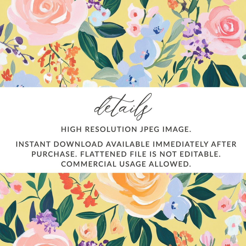 Yellow Acrylic Seamless Pattern, Abstract Floral Digital Paper, Modern Gouache Painted Background, Fine Art Floral Design, Spring Ditsy Art