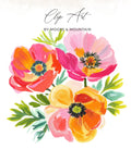 Watercolor floral clip art with poppies and foliage by Moore & Mountain.