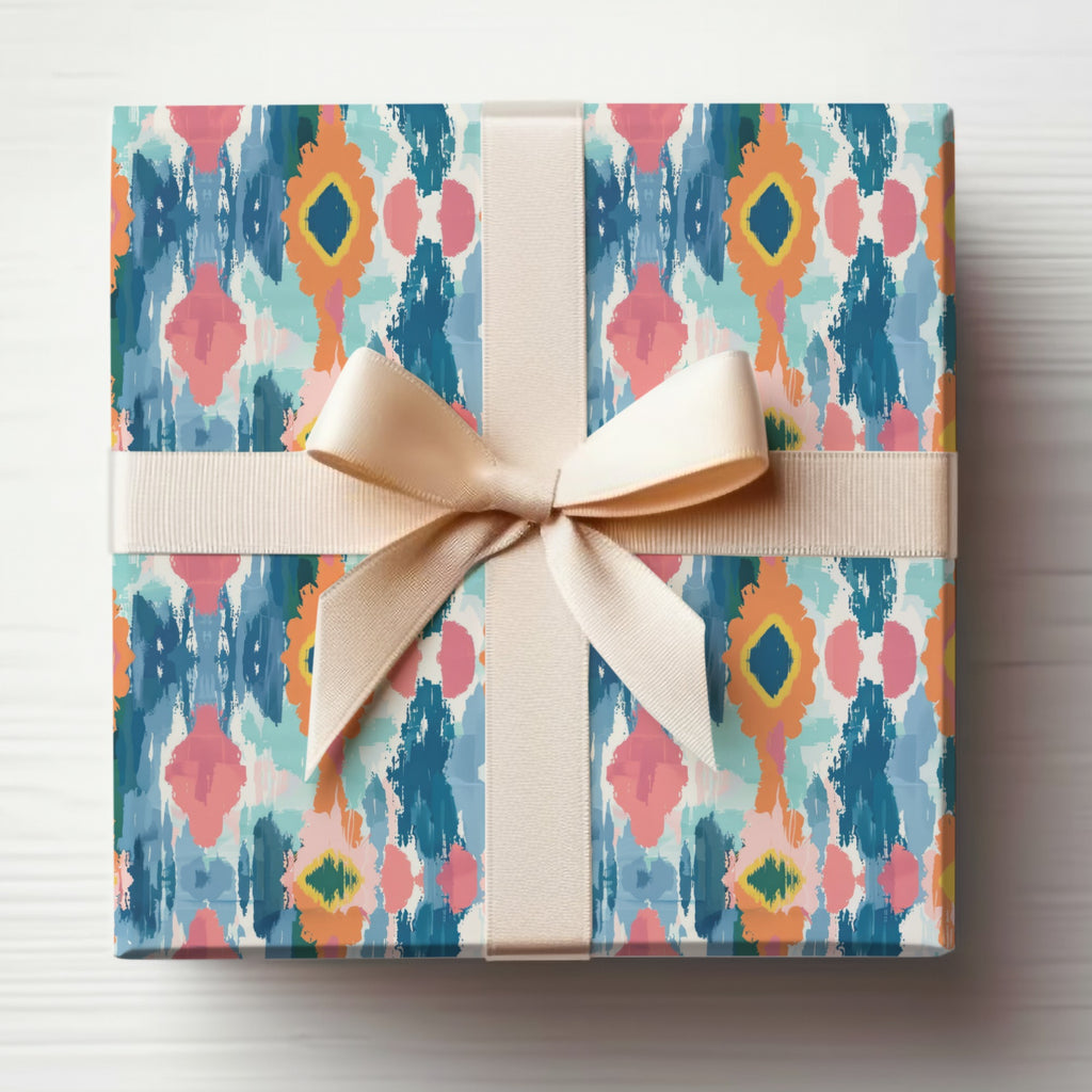 Colorful Abstract Pattern Gift Wrap with Beige Ribbon