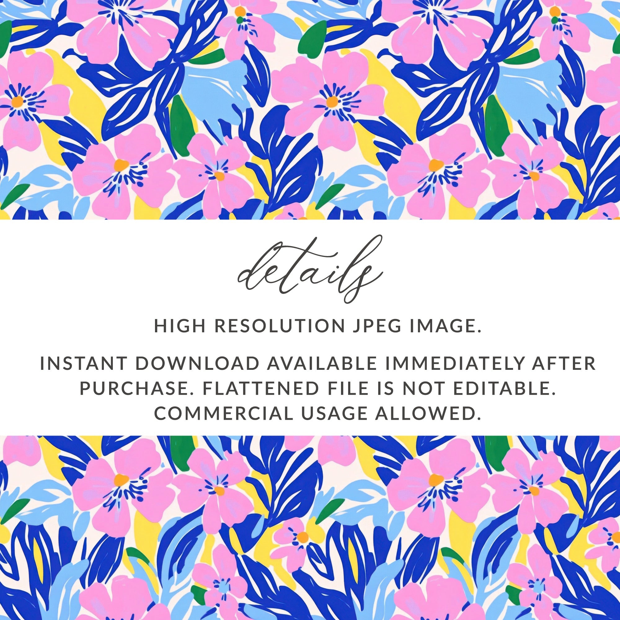 Floral pattern with text "details" and download information.