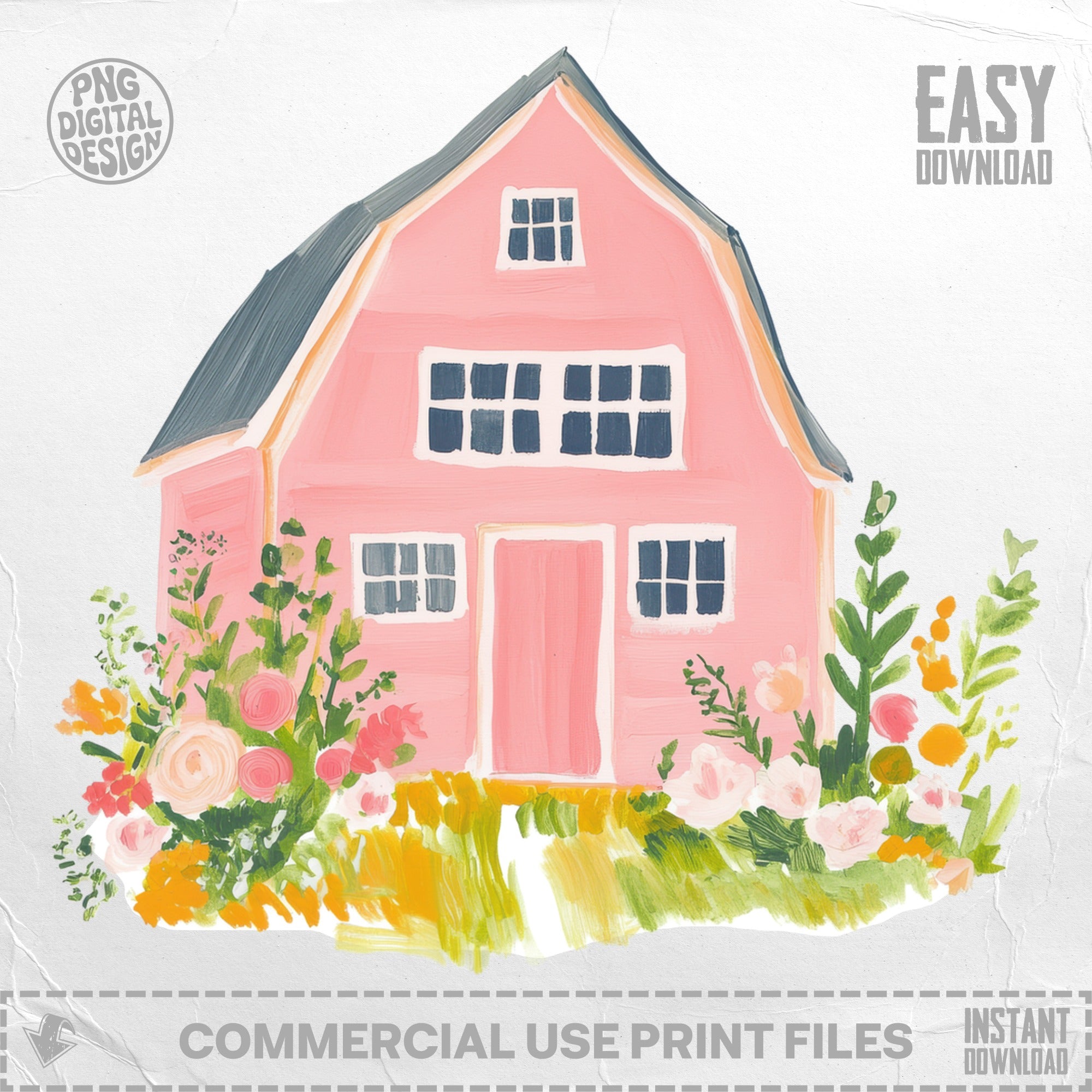 Pink barn with floral accents and "EASY DOWNLOAD" text.