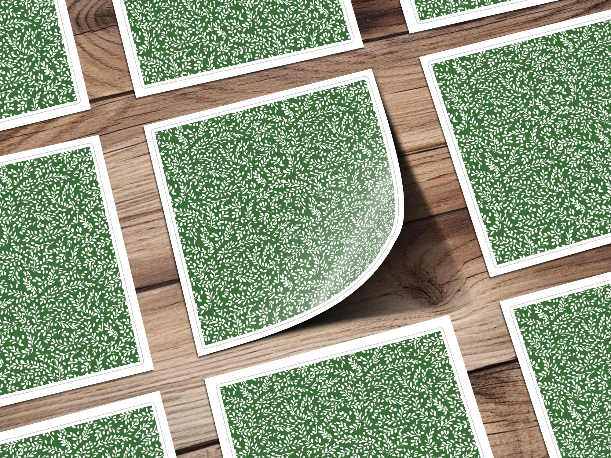 Green and White Leafy Patterned Greeting Card