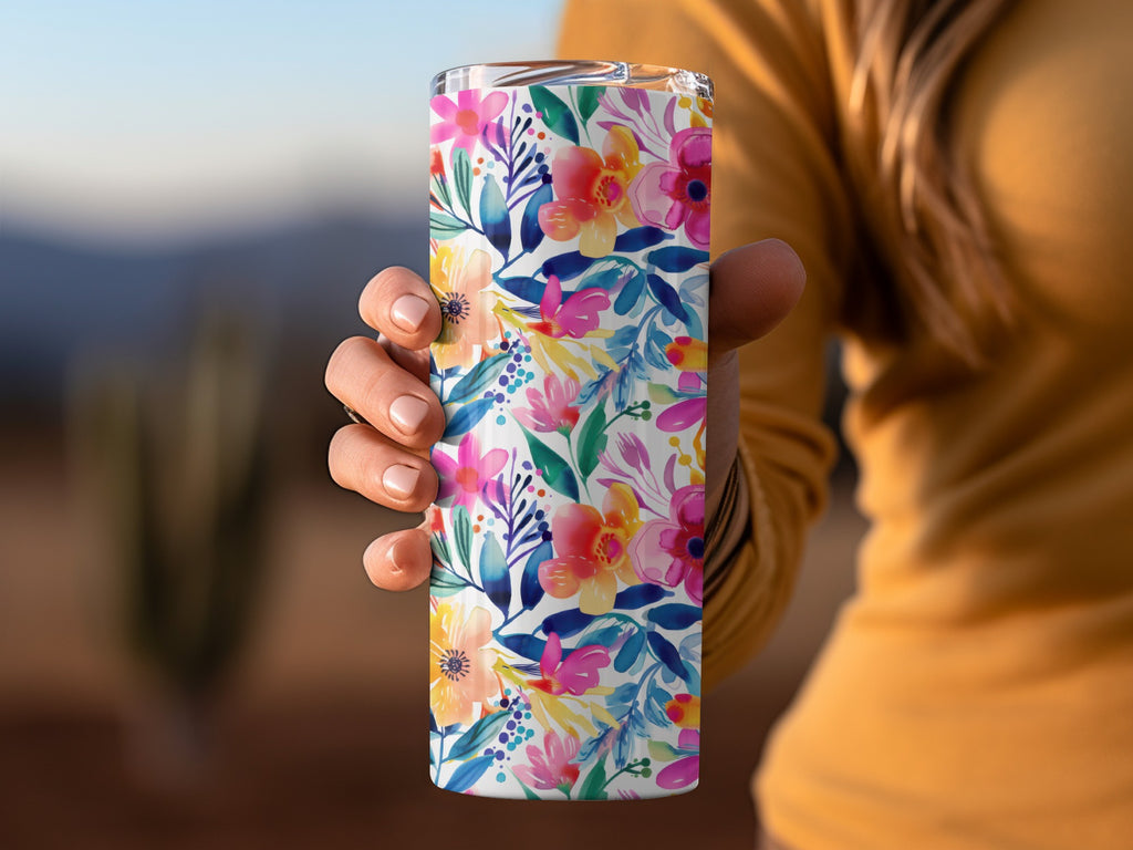 Vibrant Floral Watercolor Design Skinny Tumbler product type