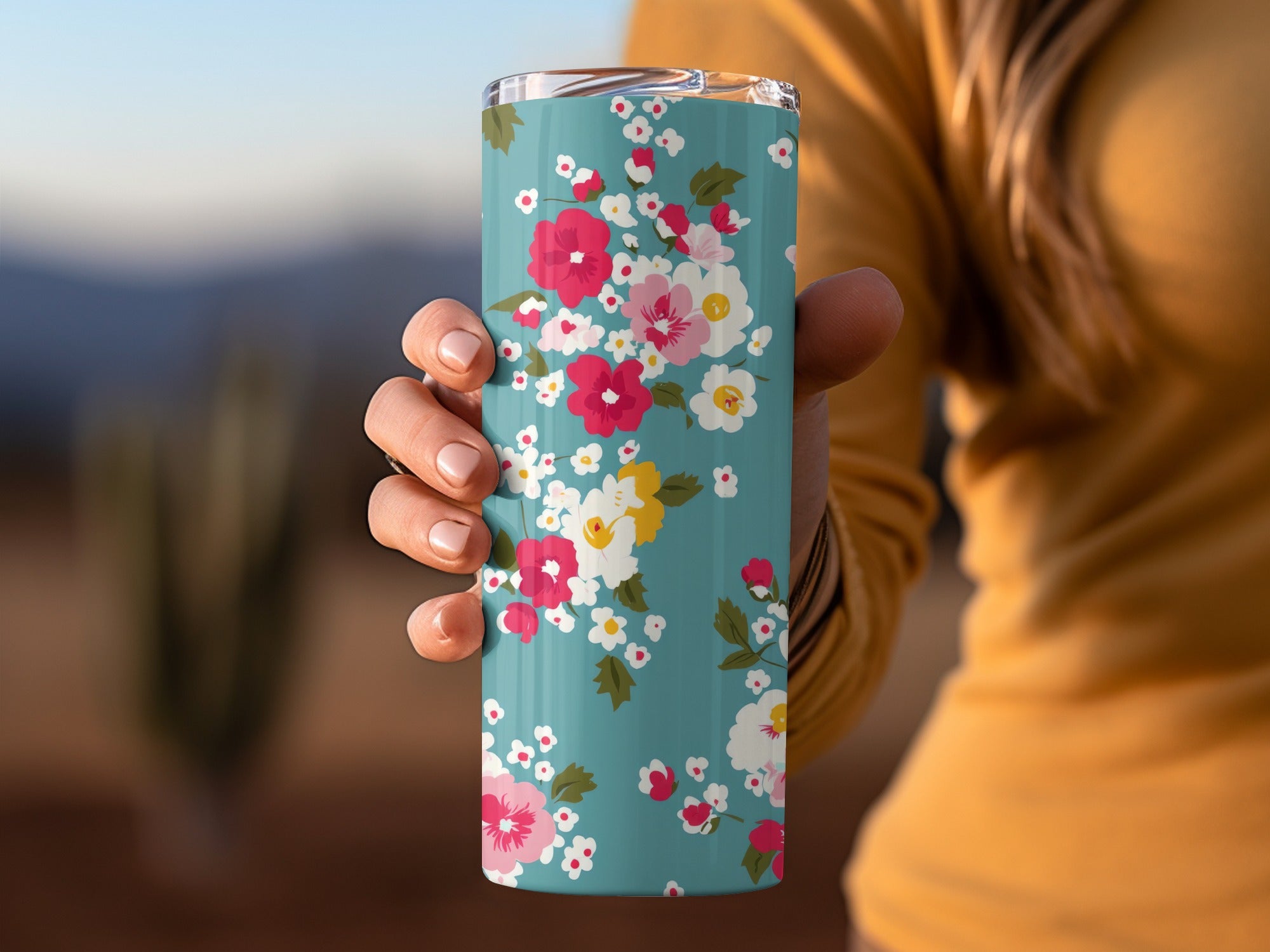 Vibrant Floral Patterned Travel Tumbler