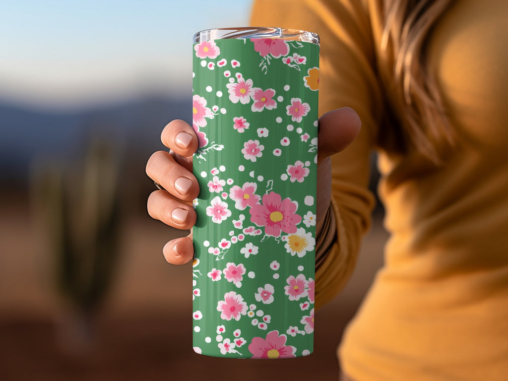 Floral Green Tumbler Insulated Travel Mug Cup Product