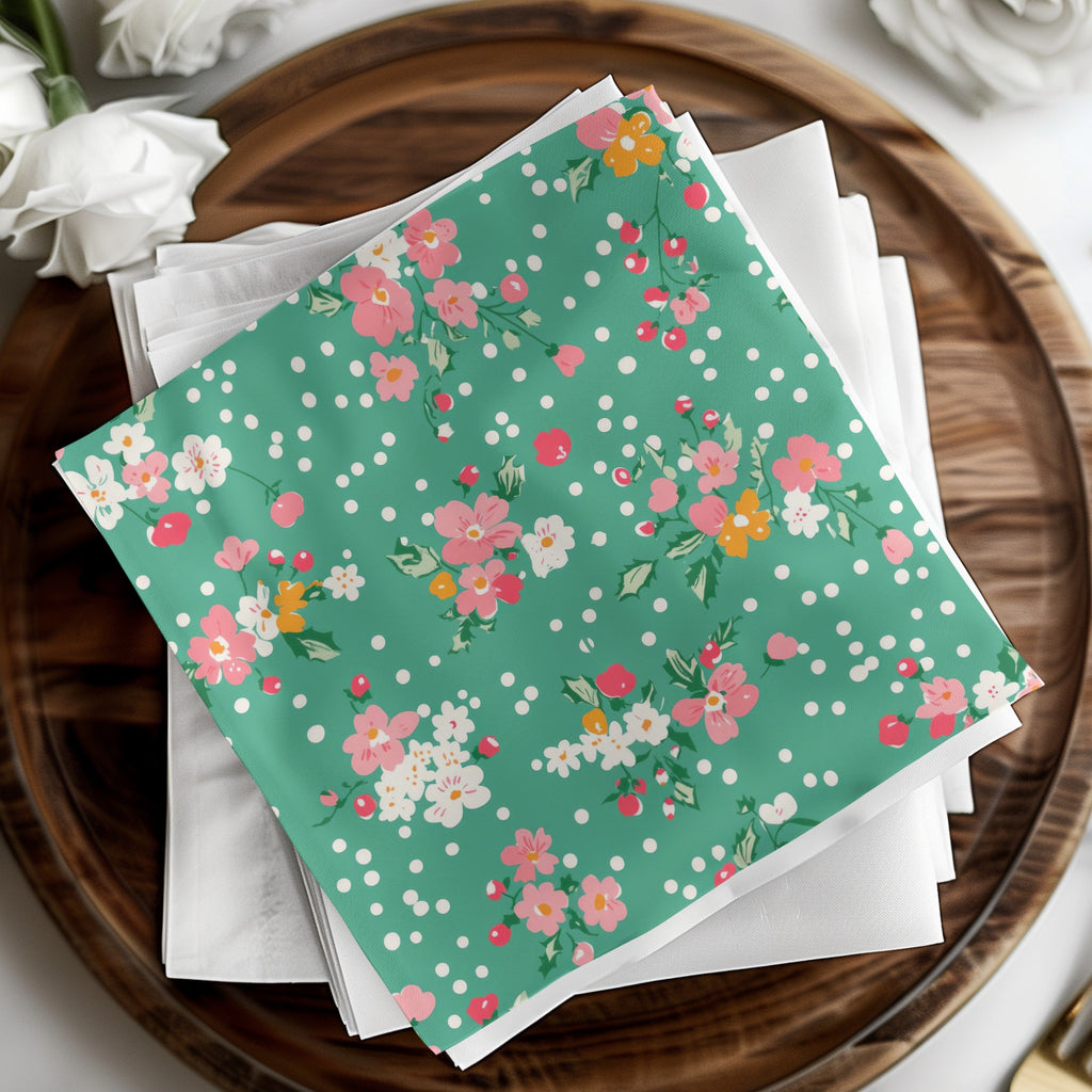 Floral Print Green and Pink Decorative Napkin Set