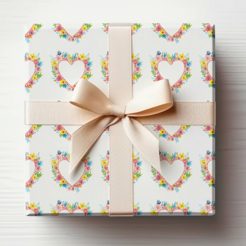 Vibrant Colorful Floral Heart Pattern Gift Wrap product type