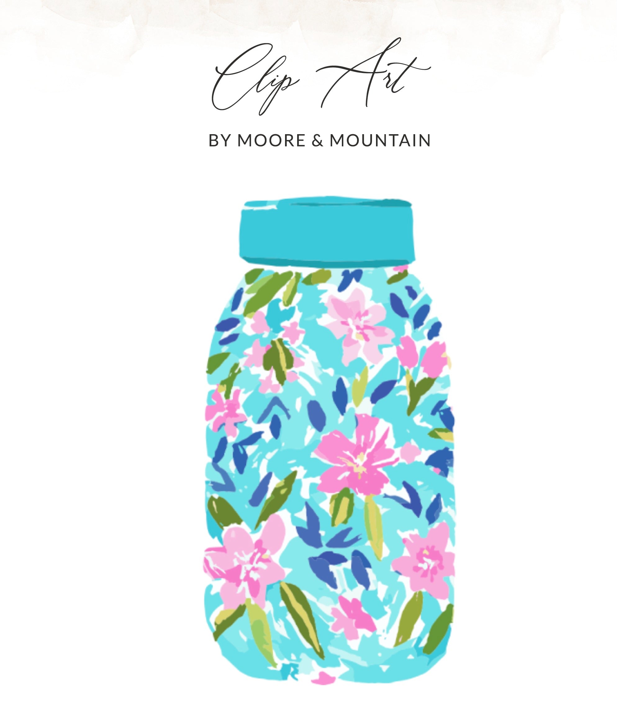 Turquoise mason jar with pink and blue floral pattern, text "Clip Art".
