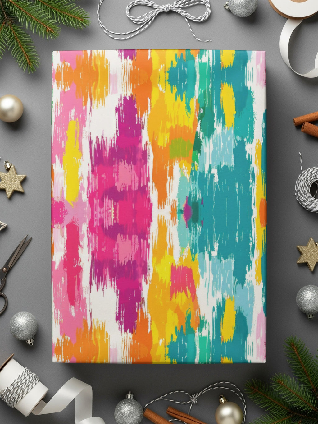 Colorful Abstract Brushstroke Holiday Wrapping Paper