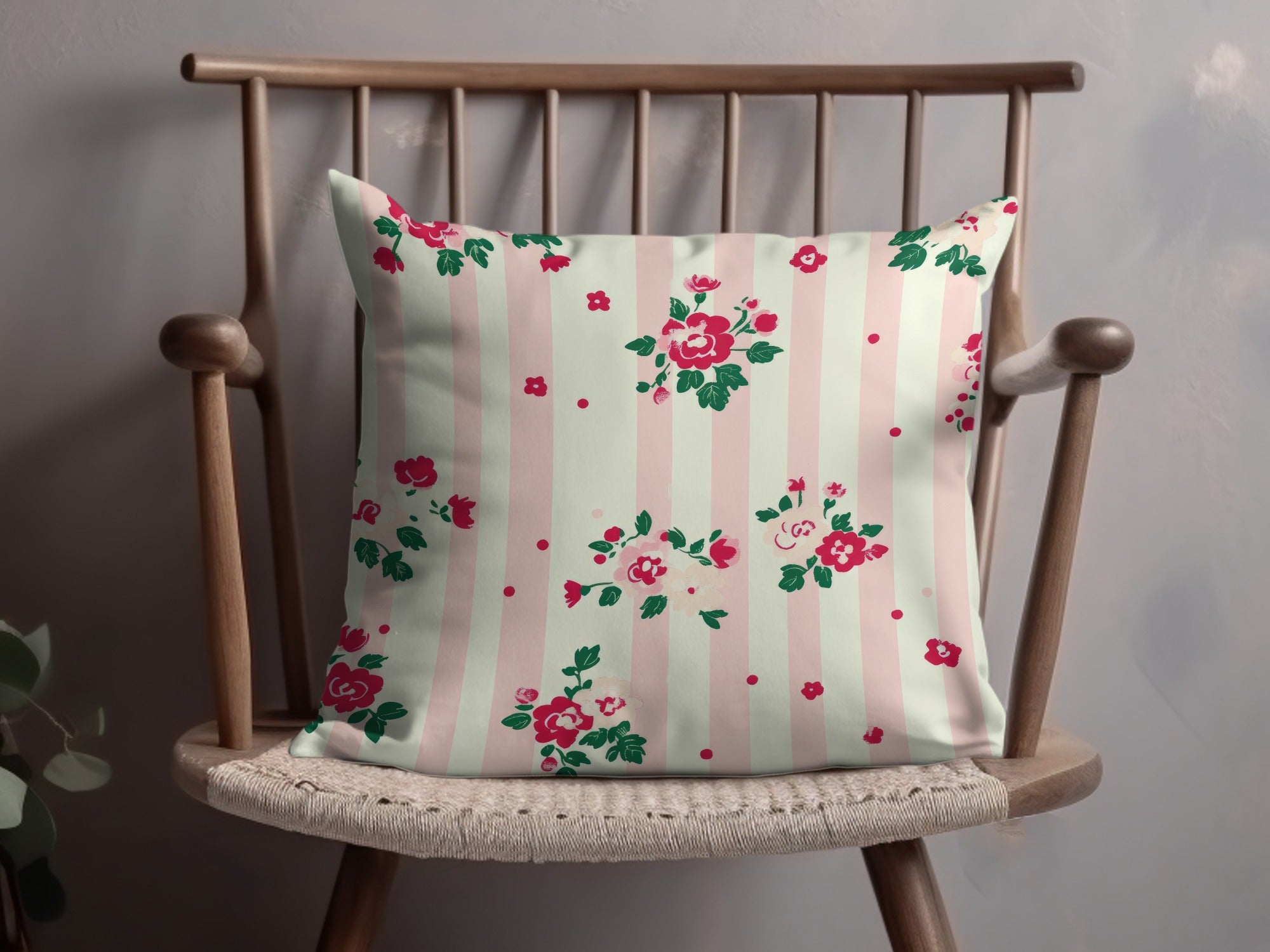 Pastel Stripes with Floral Patterns Graphic Cushion