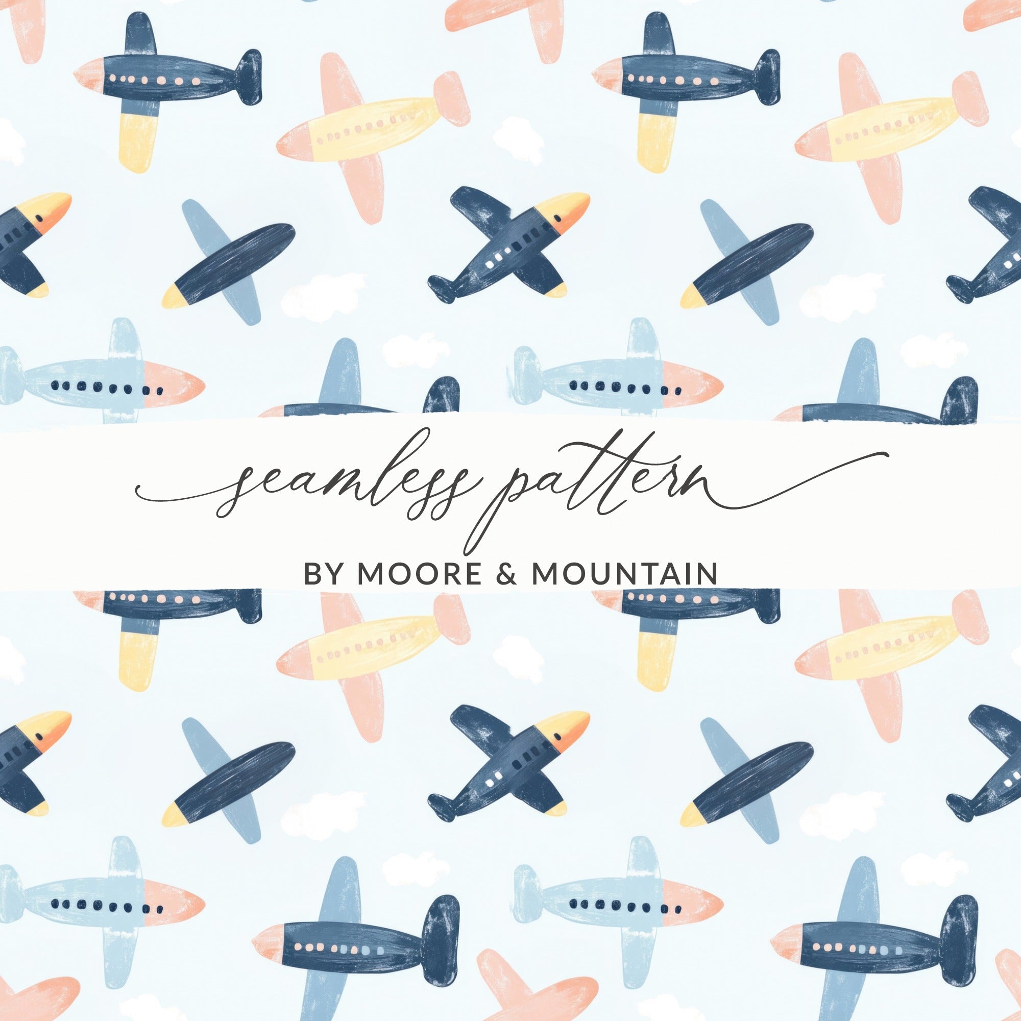 Airplane Digital Paper, Seamless Aviation Pattern, Pastel Airplane Print, Childrens Background, Airplane Seamless Pattern, Kid Digital Paper - Moore and Mountain