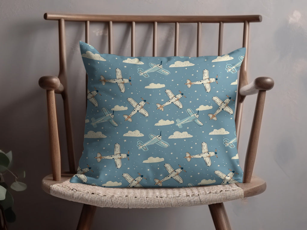 Airplane Digital Paper, Seamless Pattern, Sky Blue Cloud Background, Vintage Aircraft Repeat Pattern, Scrapbooking, Fabric Design - Moore and Mountain