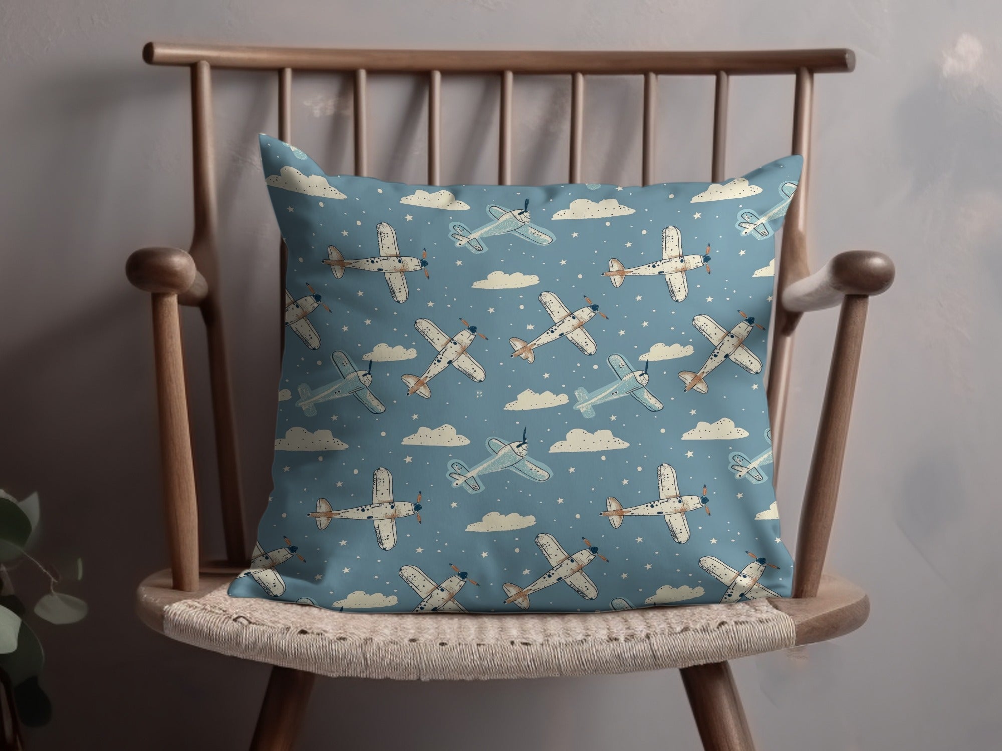 Airplane Digital Paper, Seamless Pattern, Sky Blue Cloud Background, Vintage Aircraft Repeat Pattern, Scrapbooking, Fabric Design - Moore and Mountain