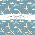 Airplane Digital Paper, Seamless Pattern, Sky Blue Cloud Background, Vintage Aircraft Repeat Pattern, Scrapbooking, Fabric Design - Moore and Mountain
