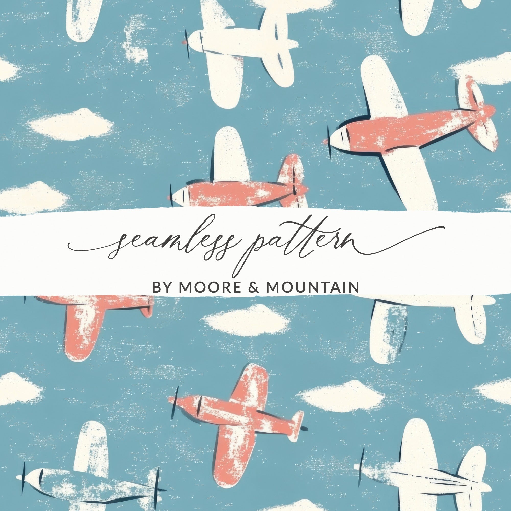 Airplane Seamless Pattern, Flying Aircraft Background, Kids Room Wallpaper, Retro Aviation Digital Paper, Plane Fabric Pattern, Digital - Moore and Mountain