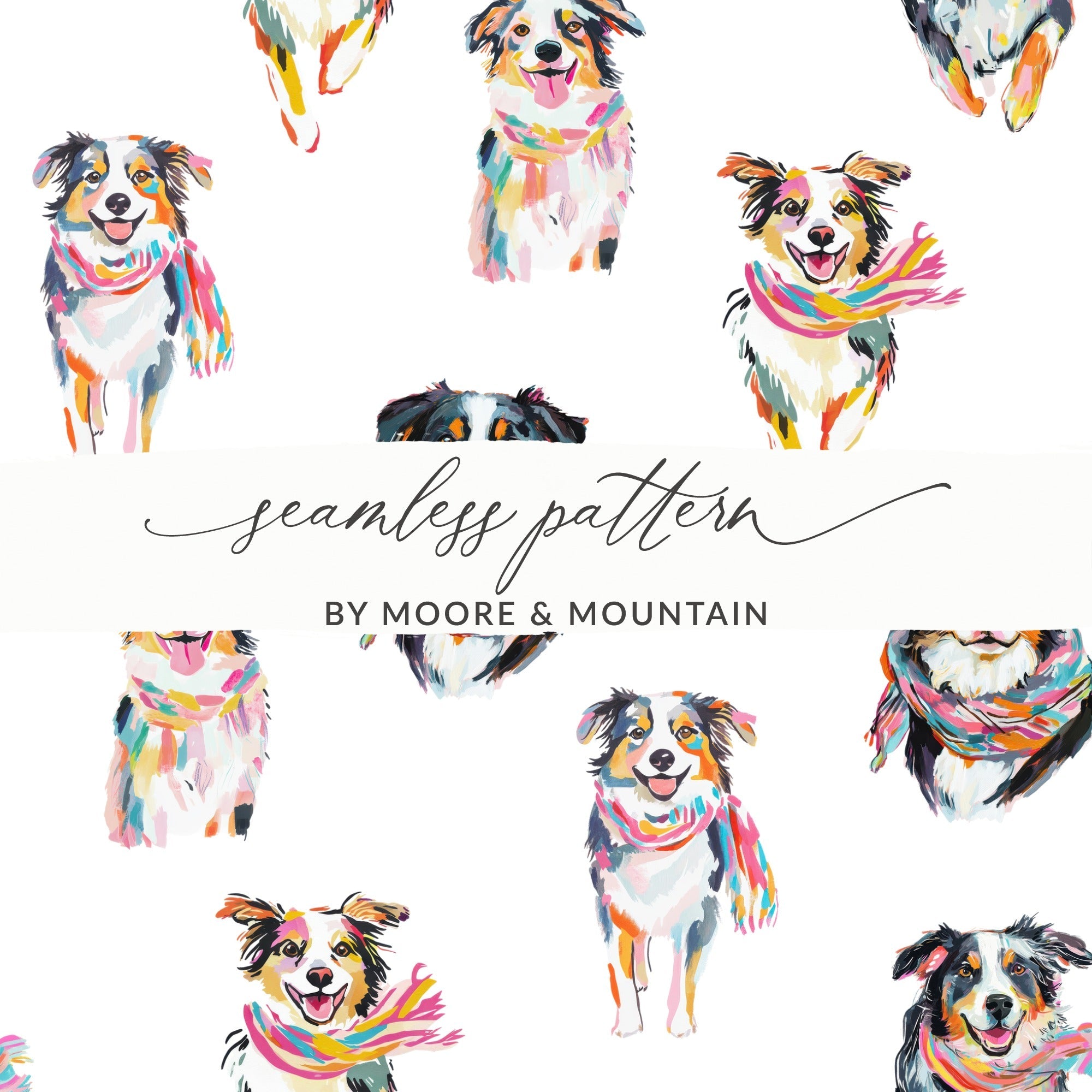 Australian Shepherd Dog Digital Paper, Seamless Dog Pattern, Pet Animal Fabric Design, Dog Breed Pattern, Dog Lover Gift, Commercial Use - Moore and Mountain