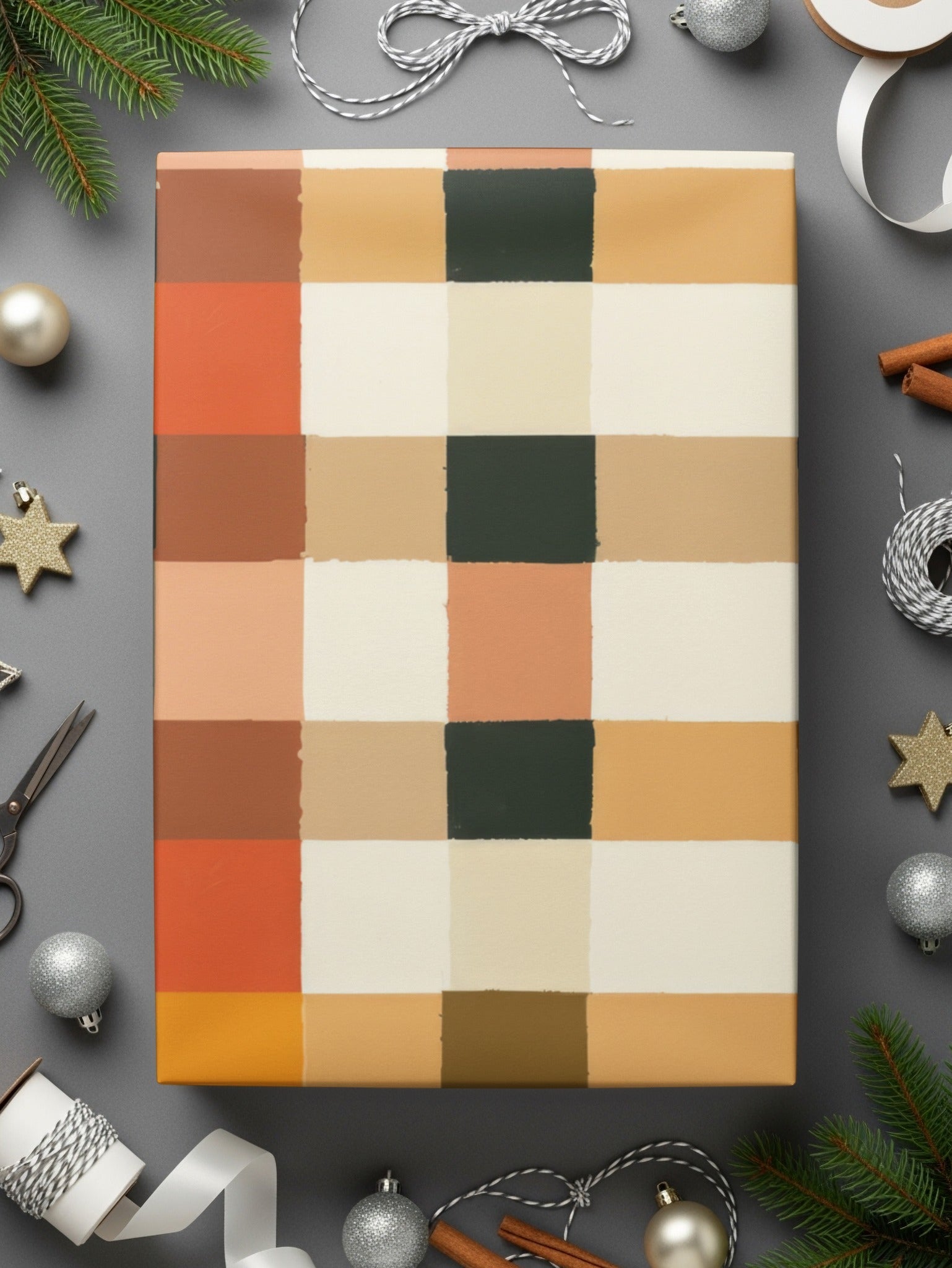 Autumn Plaid Digital Paper, Orange Brown Beige Checkered Pattern, Fall Scrapbook Paper, Neutral Buffalo Plaid Background, Digital Download - Moore and Mountain