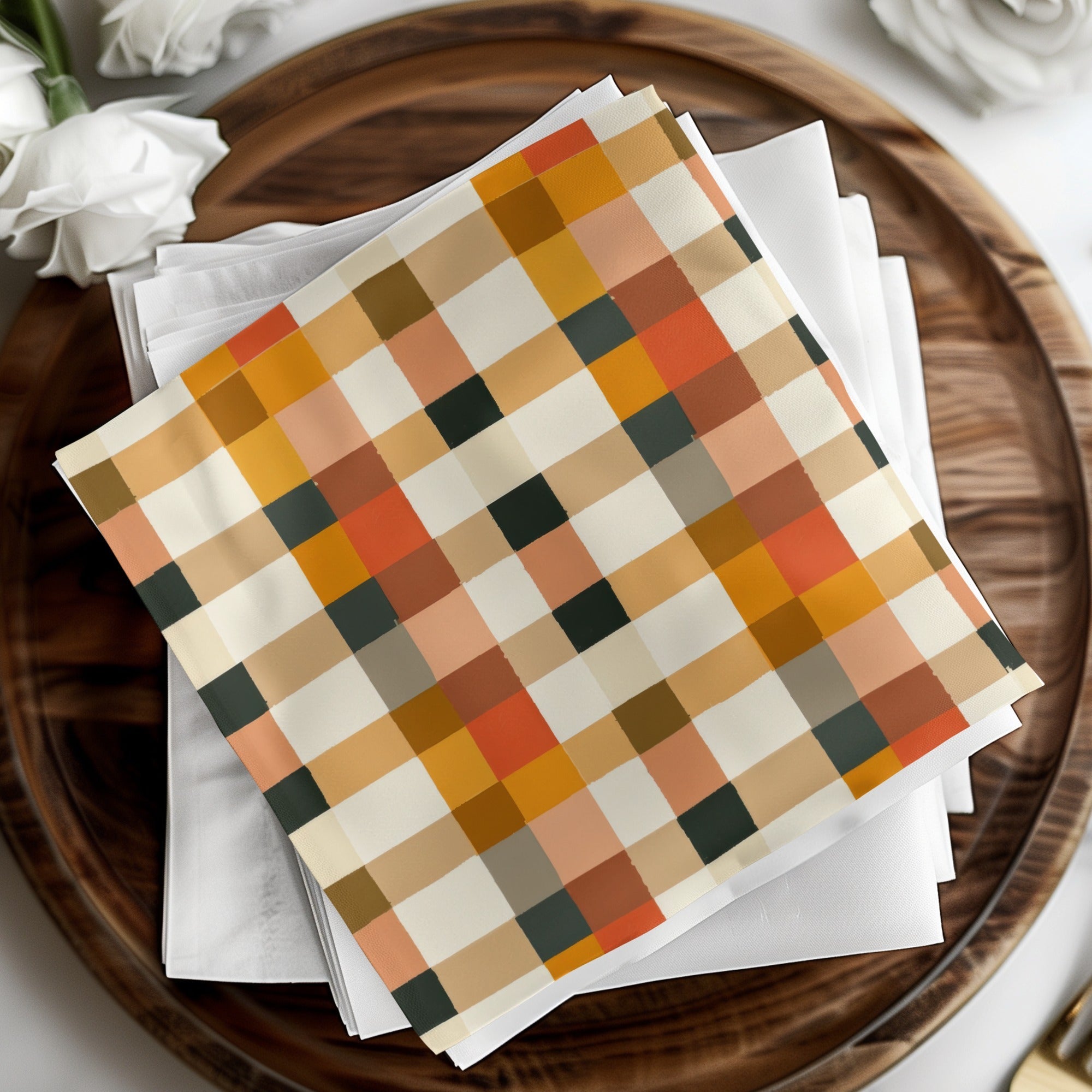 Autumn Plaid Digital Paper, Orange Brown Beige Checkered Pattern, Fall Scrapbook Paper, Neutral Buffalo Plaid Background, Digital Download - Moore and Mountain