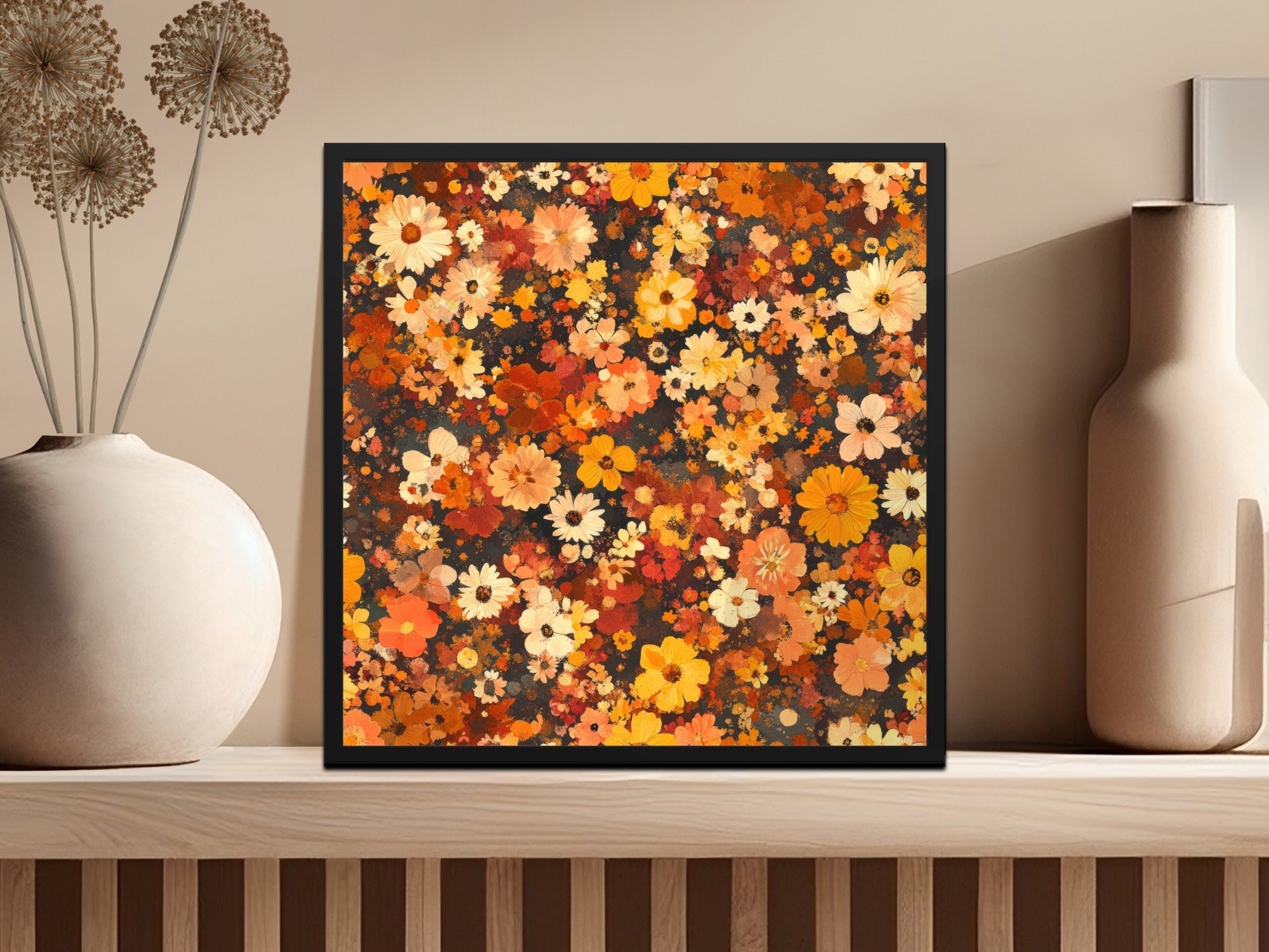 Autumnal Daisy Digital Seamless Pattern, Fall Flower Print, Warm Toned Floral Design, Harvest Colors, Digital Paper - Moore and Mountain