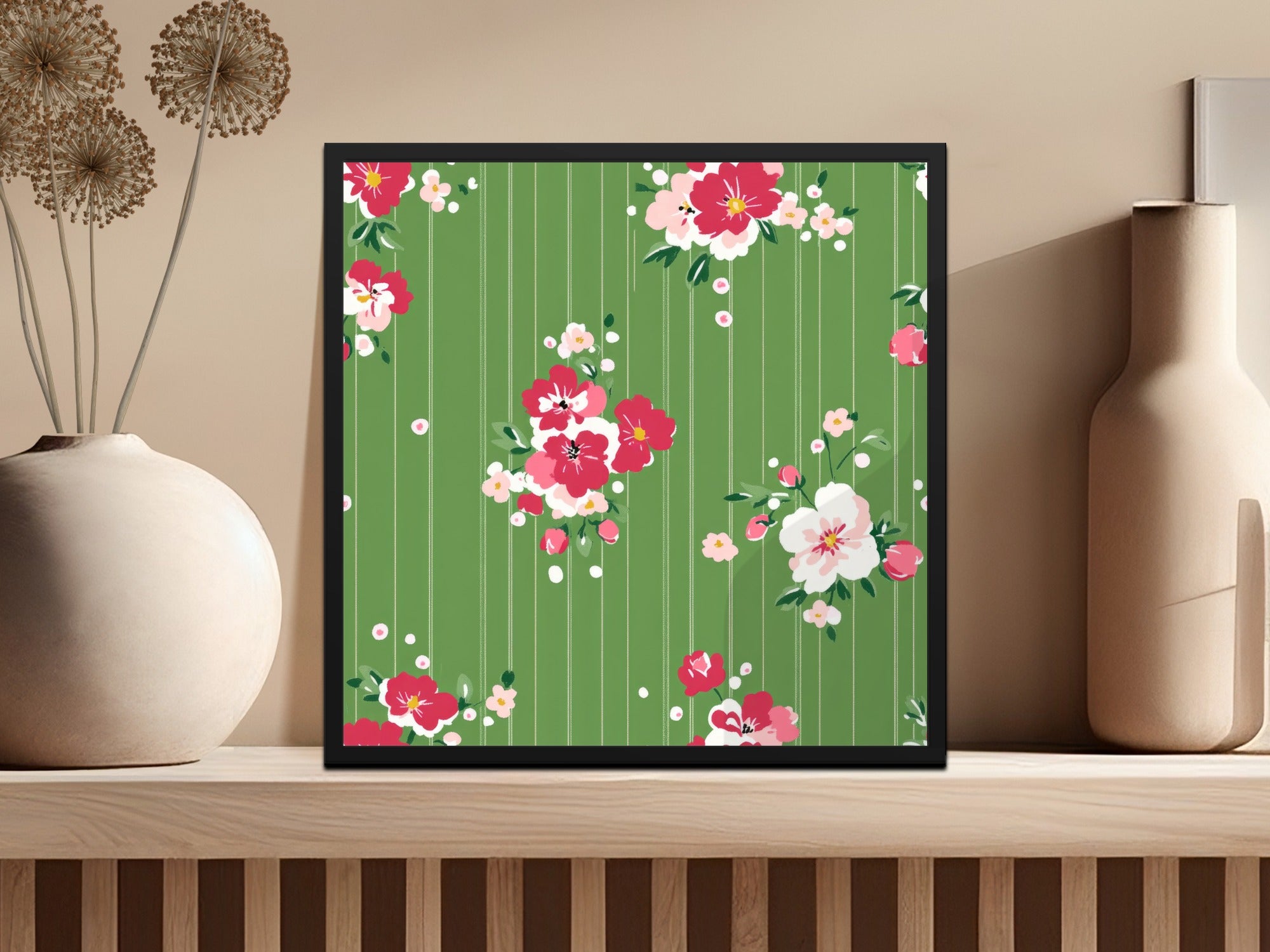 Floral Green and Pink Wall Art Print Decor