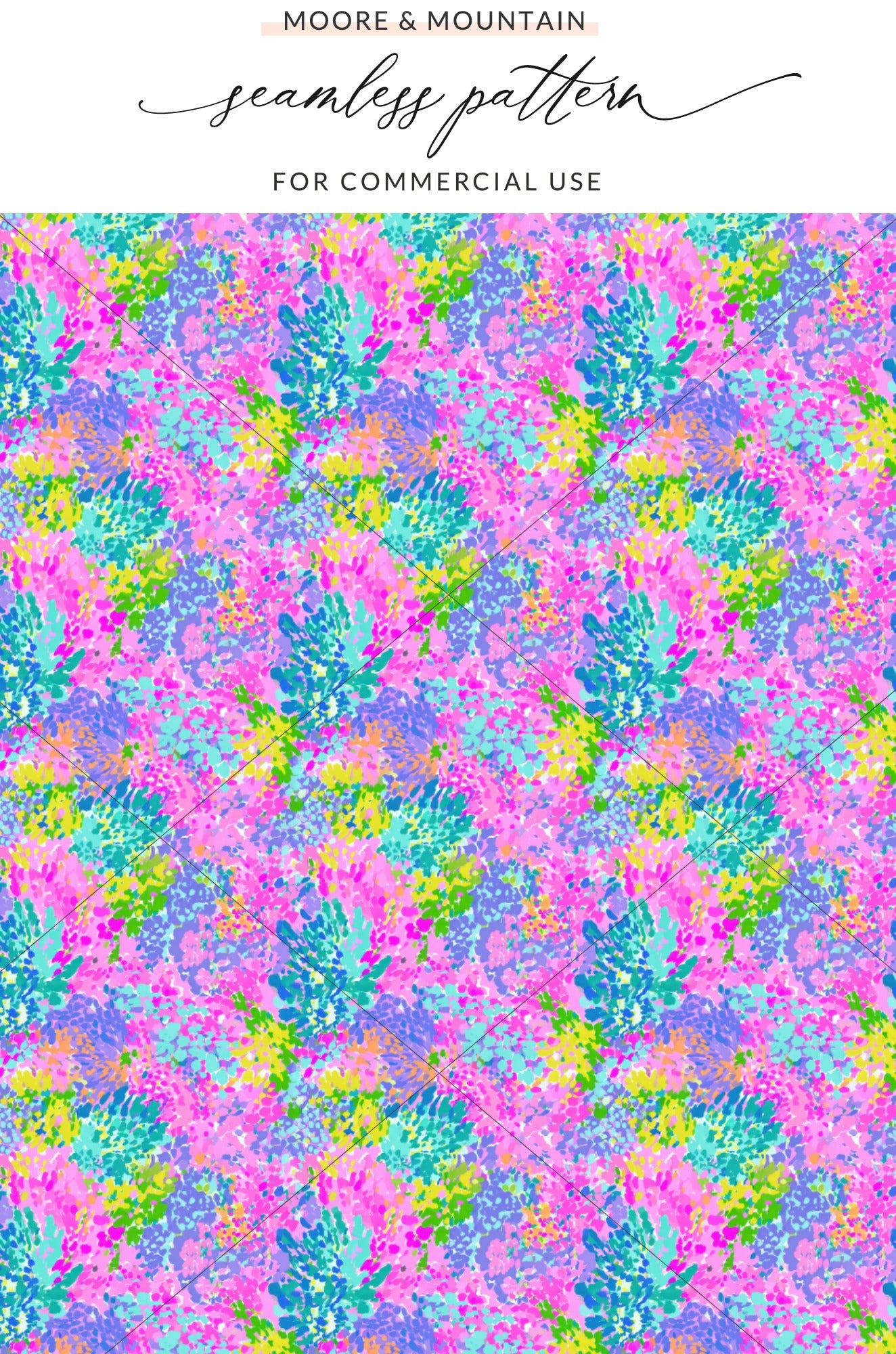 Colorful, abstract floral pattern with brushstroke details on a white background.
