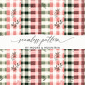 Pink and Green Plaid and Floral Seamless Pattern Design