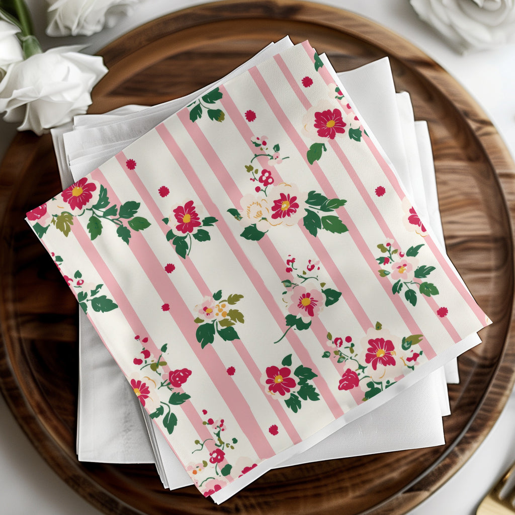Pink Floral Striped Napkins Perfect for Any Event