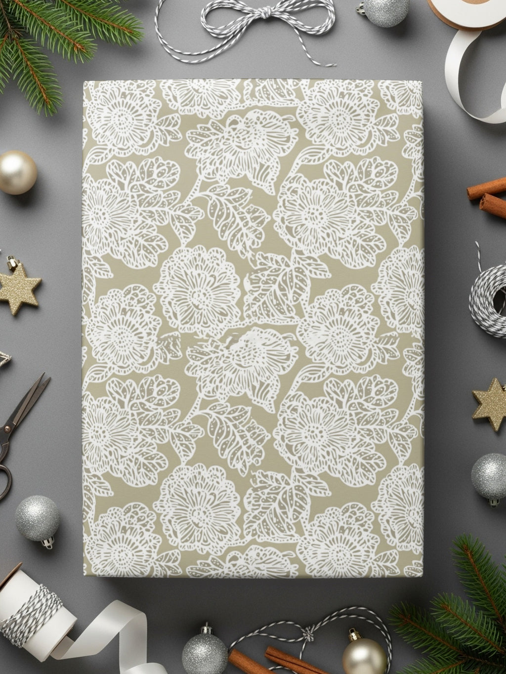 Elegant Floral Design Beige Gift Wrapping Paper